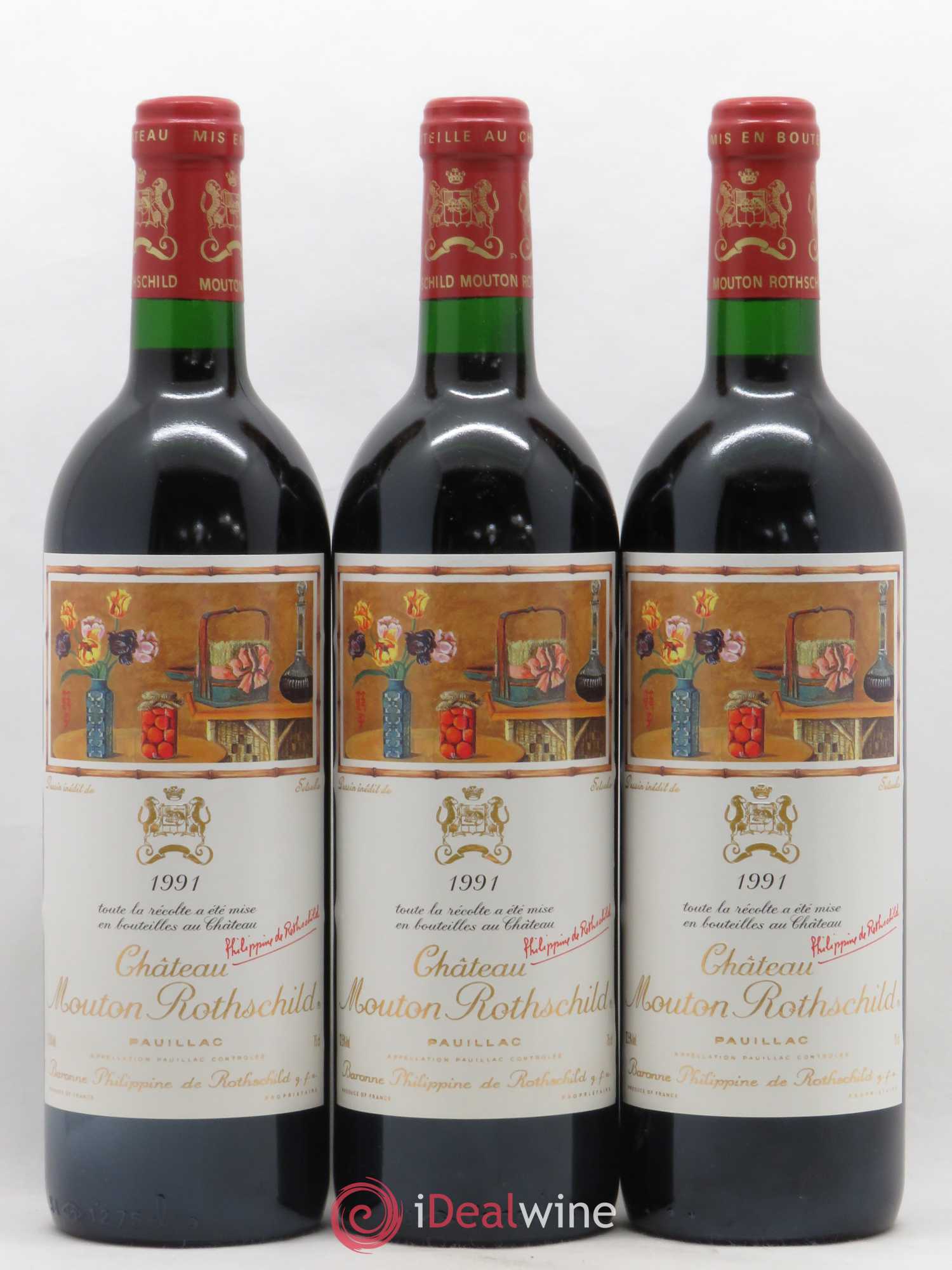 Château Mouton Rothschild 1er Grand Cru Classé 1991 - Lot de 3 bouteilles - 0