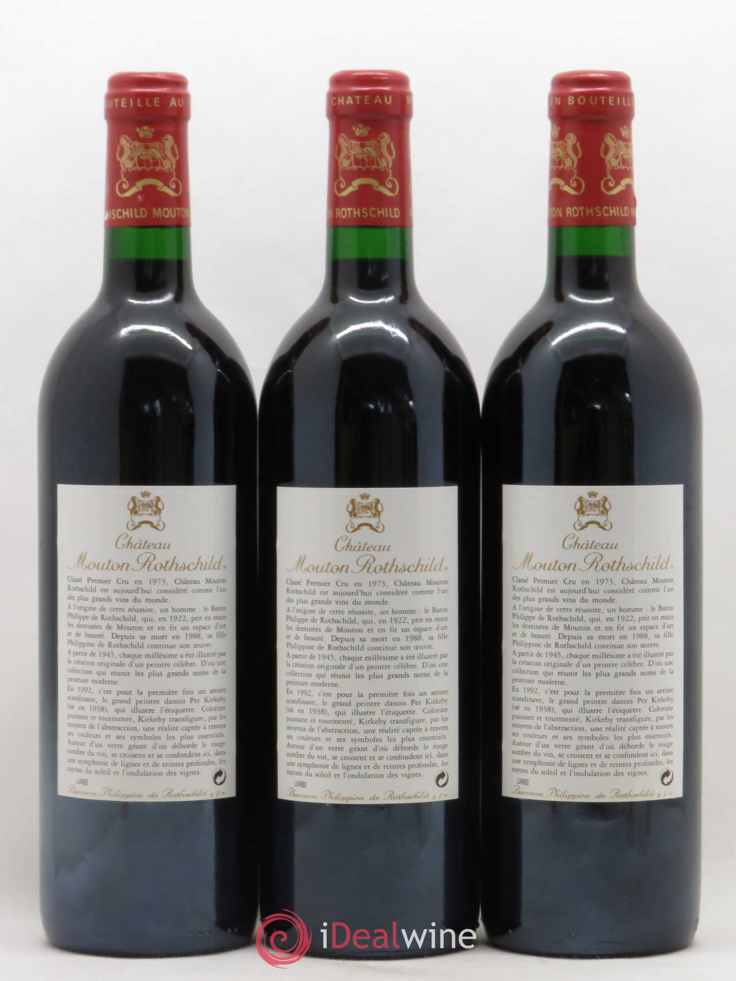Château Mouton Rothschild 1er Grand Cru Classé 1992 - Lot de 3 bouteilles - 1