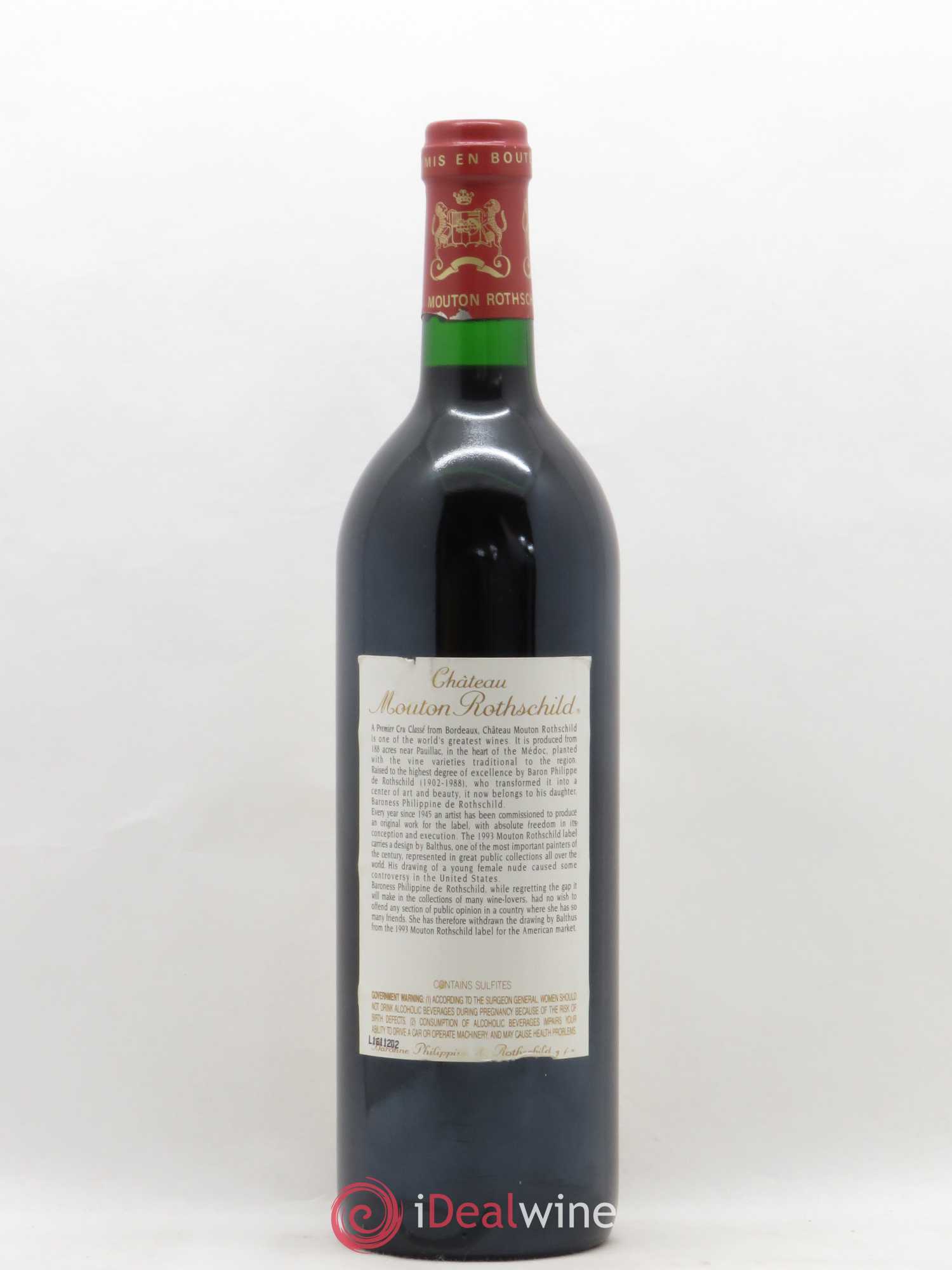 Château Mouton Rothschild 1er Grand Cru Classé 1993 - Lot de 1 bouteille - 1