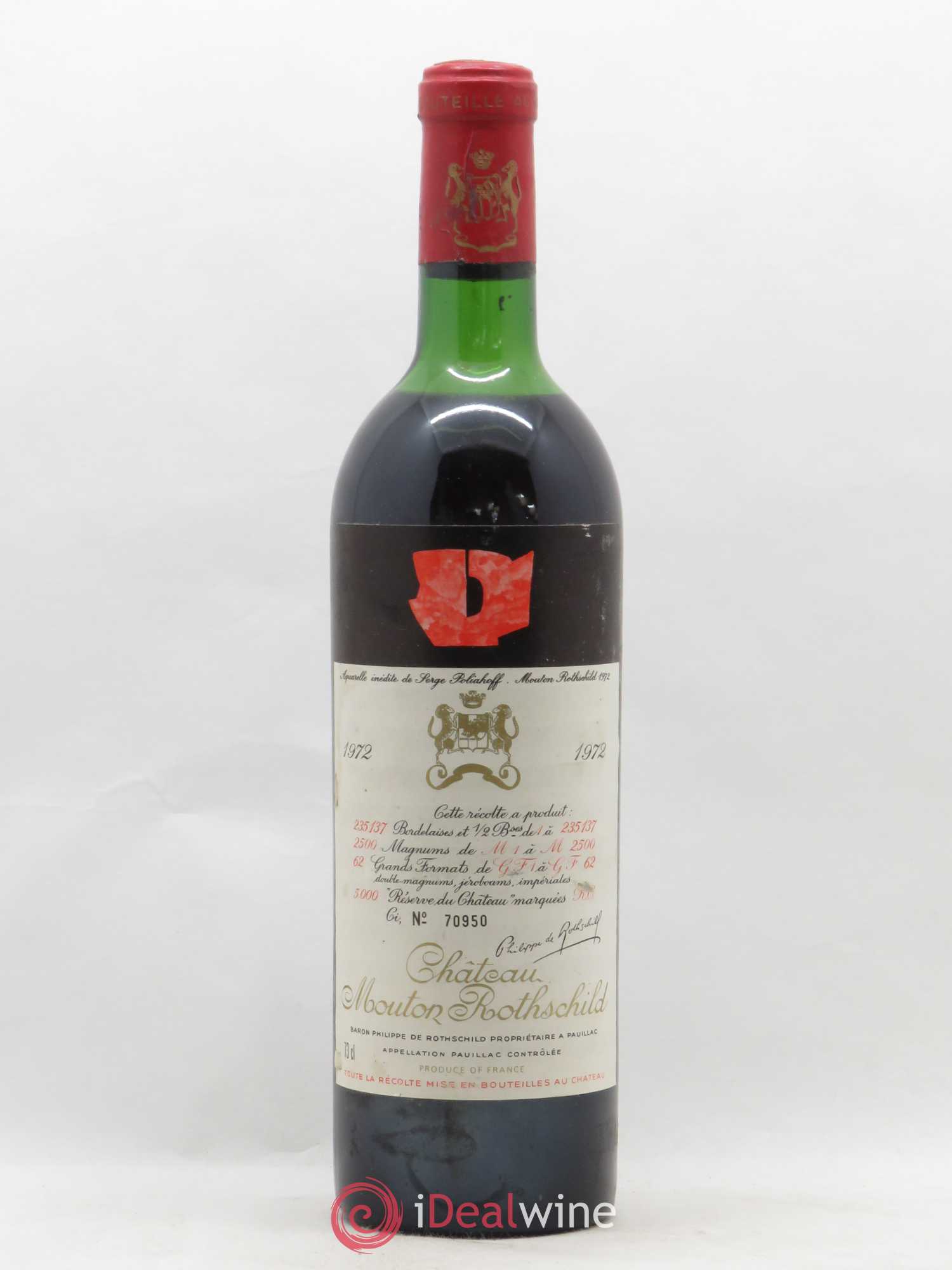 Château Mouton Rothschild 1er Grand Cru Classé 1972 - Lot de 1 bouteille - 0
