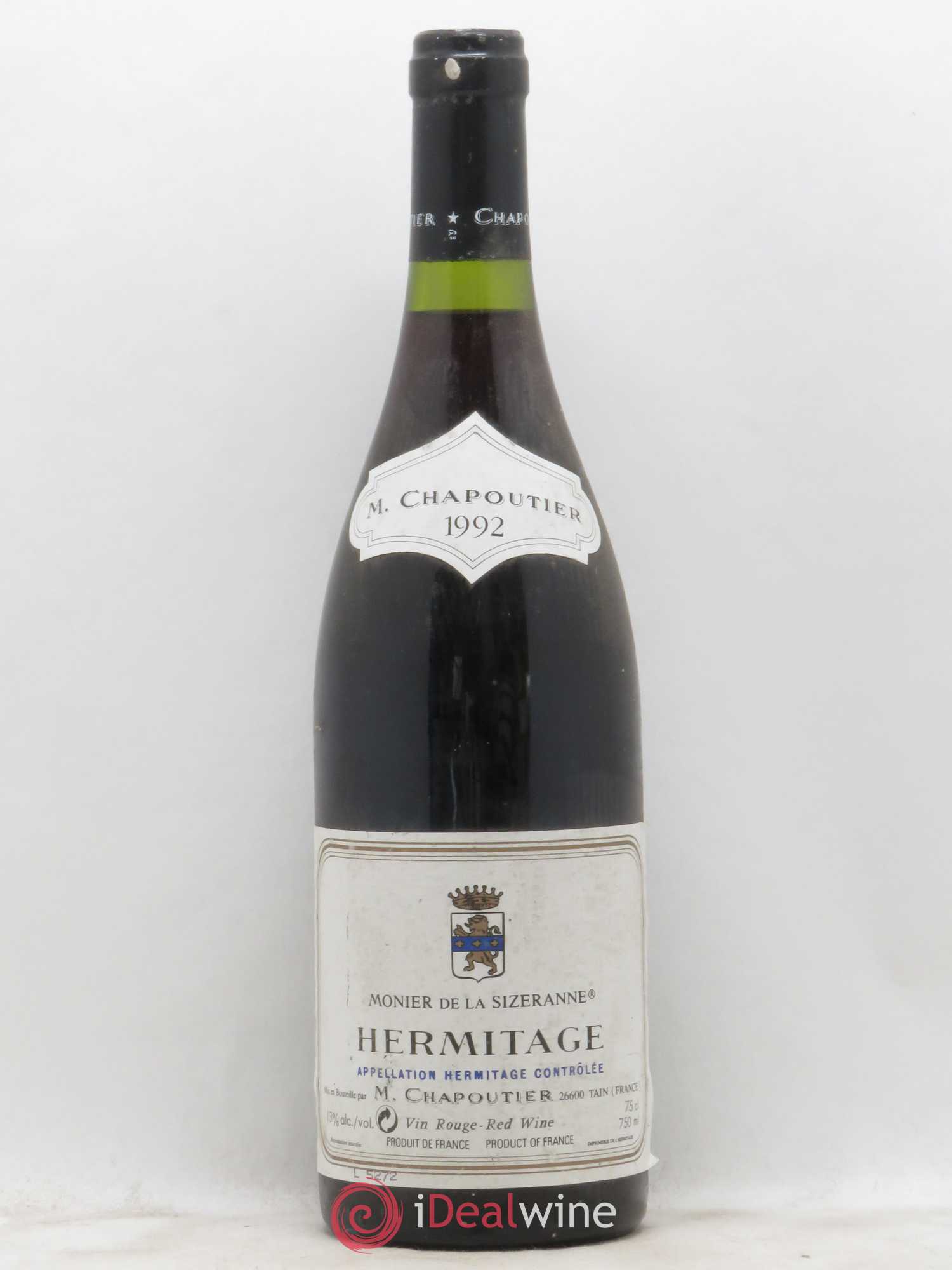 Hermitage Monier de La Sizeranne Chapoutier 1992 - Lot de 1 bouteille - 0