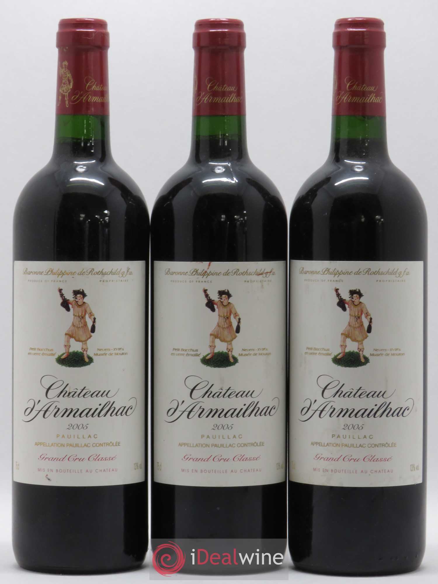 Château d' Armailhac - Mouton Baron(ne) Philippe 5ème Grand Cru Classé 2005 - Lot de 3 bouteilles - 0