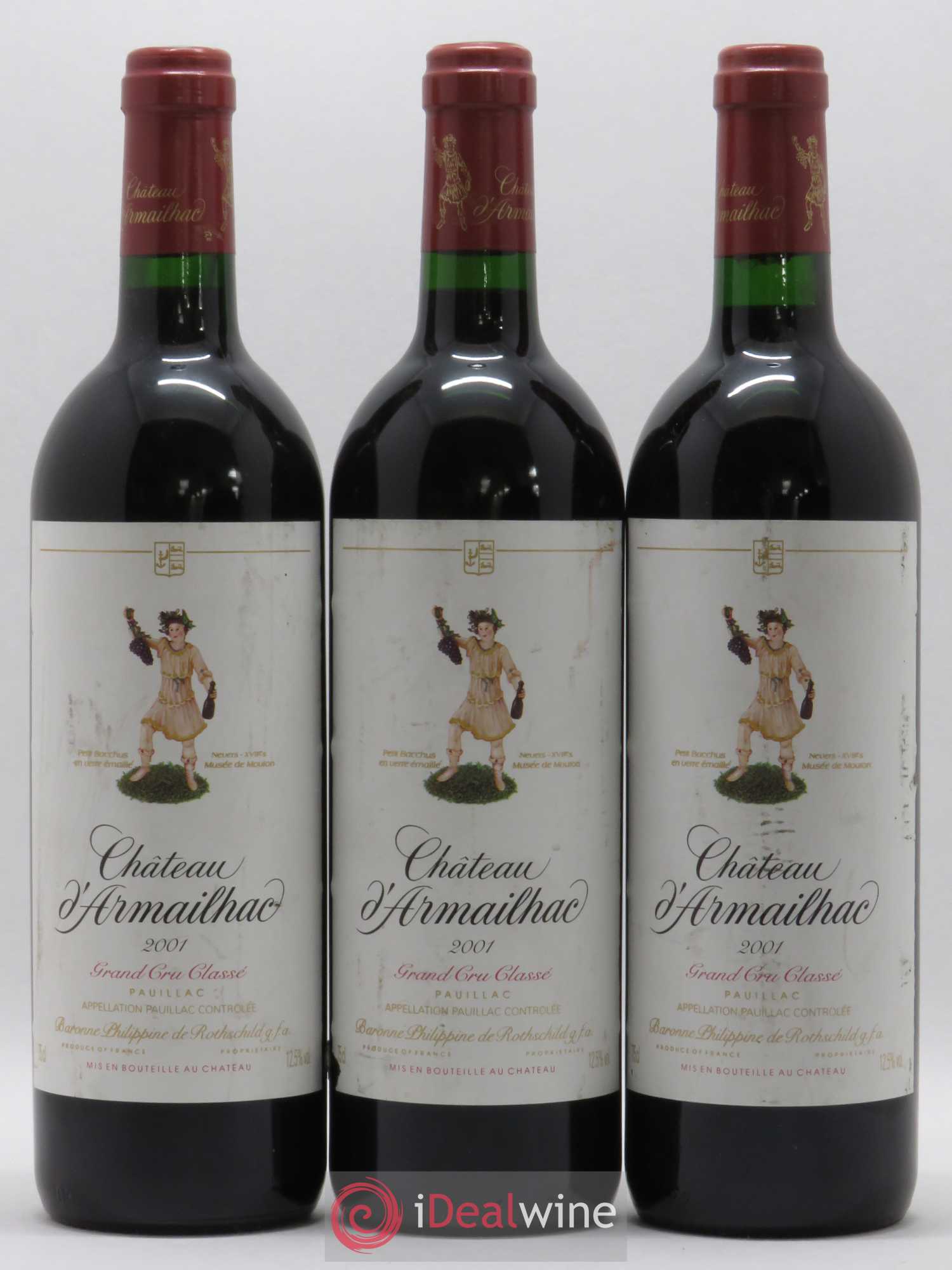 Château d' Armailhac - Mouton Baron(ne) Philippe 5ème Grand Cru Classé 2001 - Lot de 3 bouteilles - 0