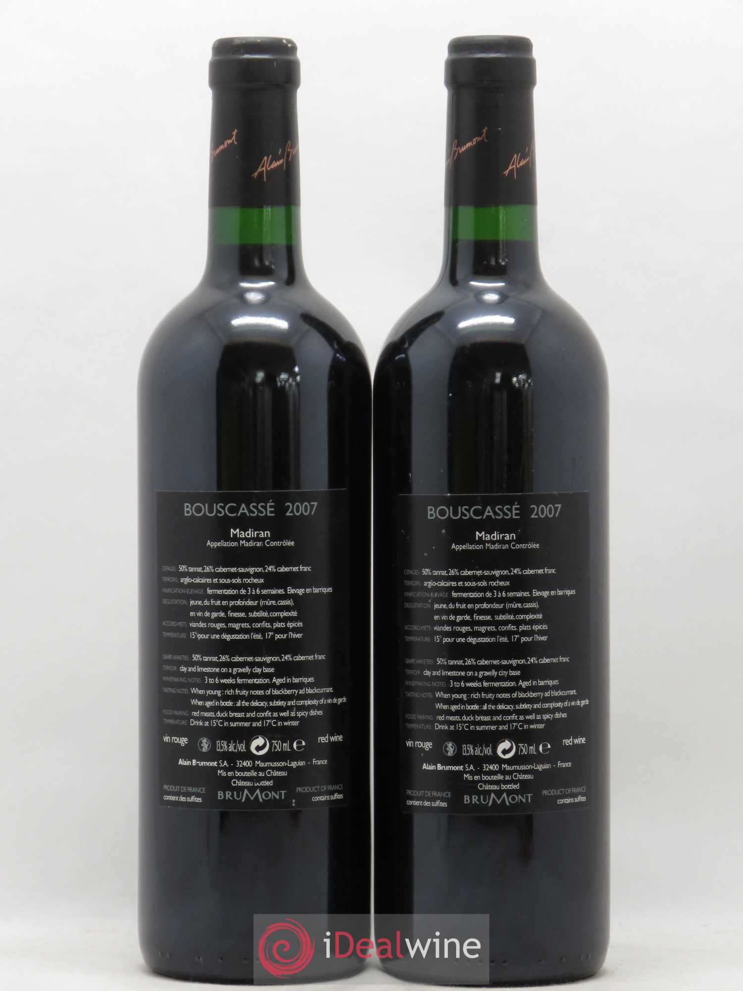 Madiran Château Bouscassé Alain Brumont (sans prix de réserve) 2007 - Lot de 2 bouteilles - 1