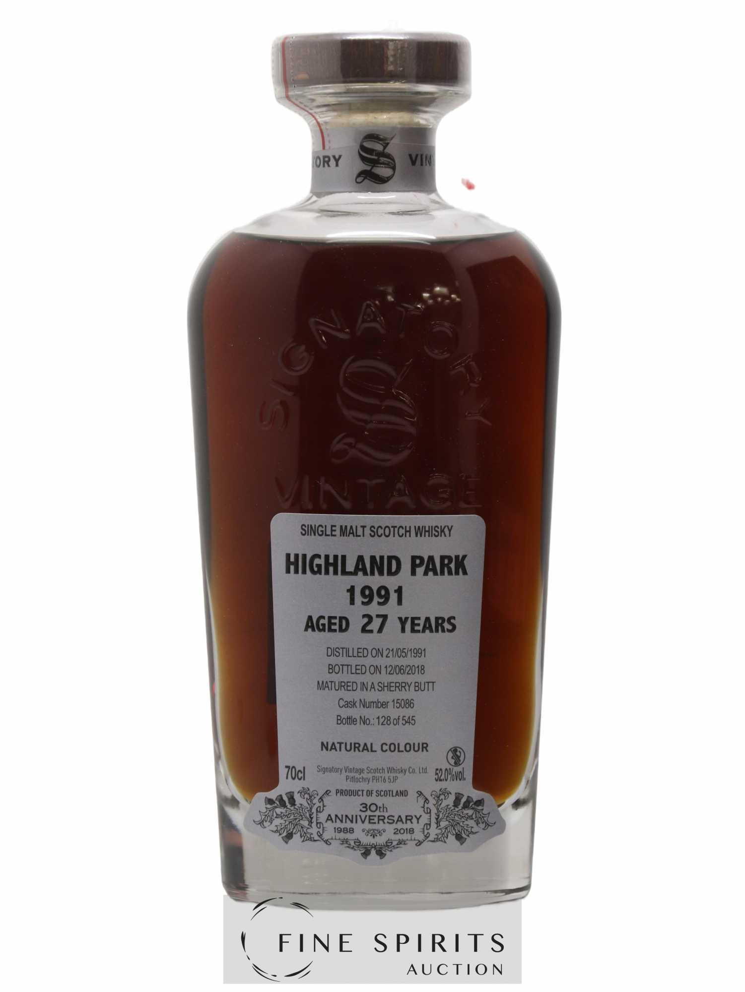 Highland Park 27 years 1991 Signatory Vintage Sherry But Cask n°15086 - One of 545 - bottled 2018 30th Anniversary - Lot of 1 bottle - 1