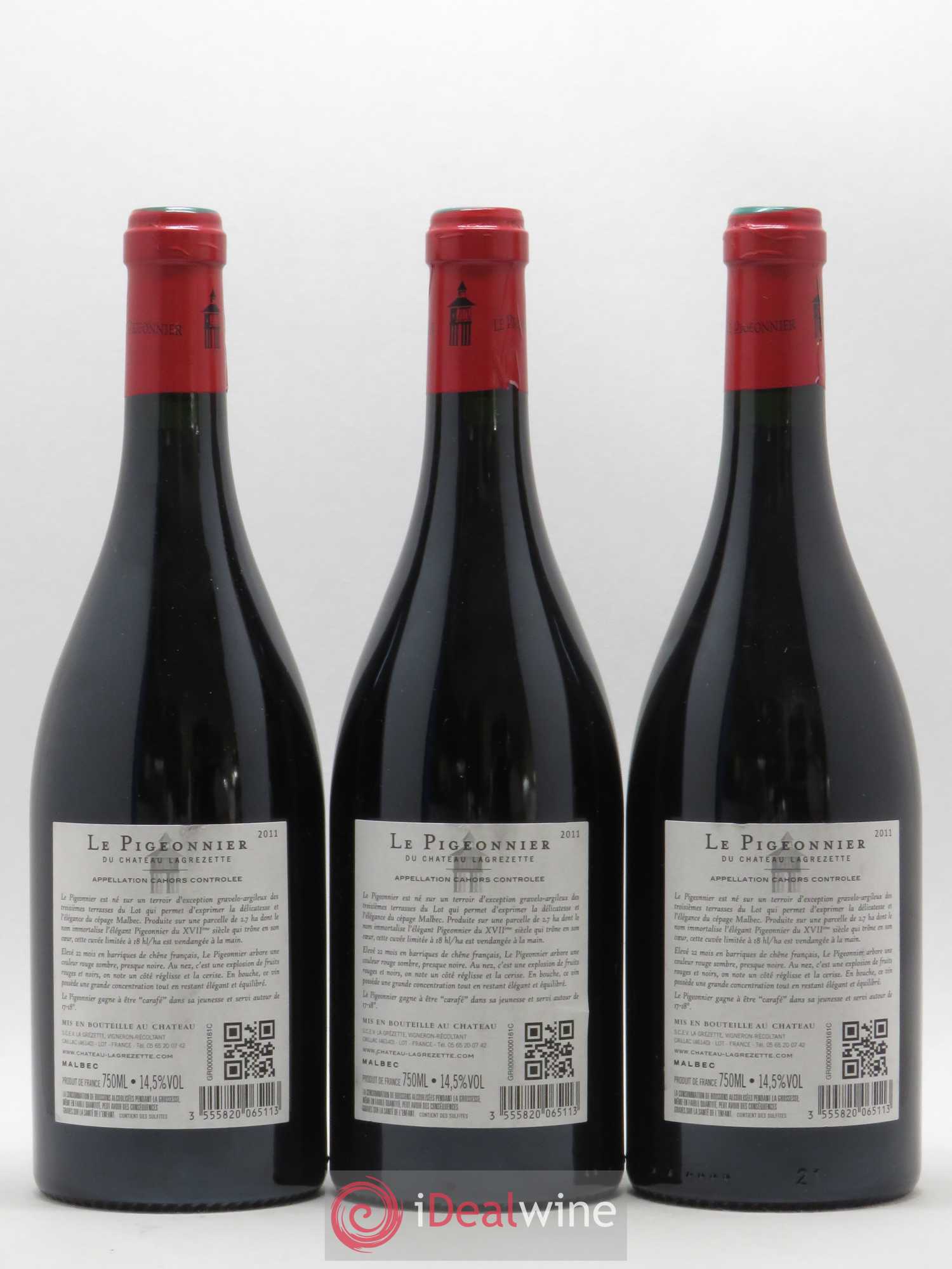 Cahors Château Lagrezette Le Pigeonnier Alain Dominique Perrin 2011 - Lot de 3 bouteilles - 1