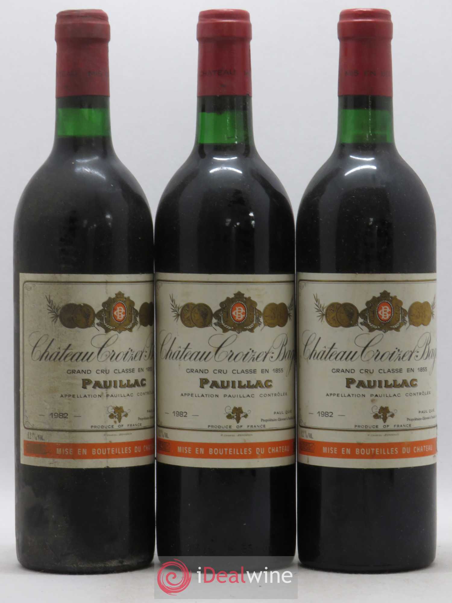 Château Croizet Bages 5ème Grand Cru Classé 1982 - Lot de 3 bouteilles - 0