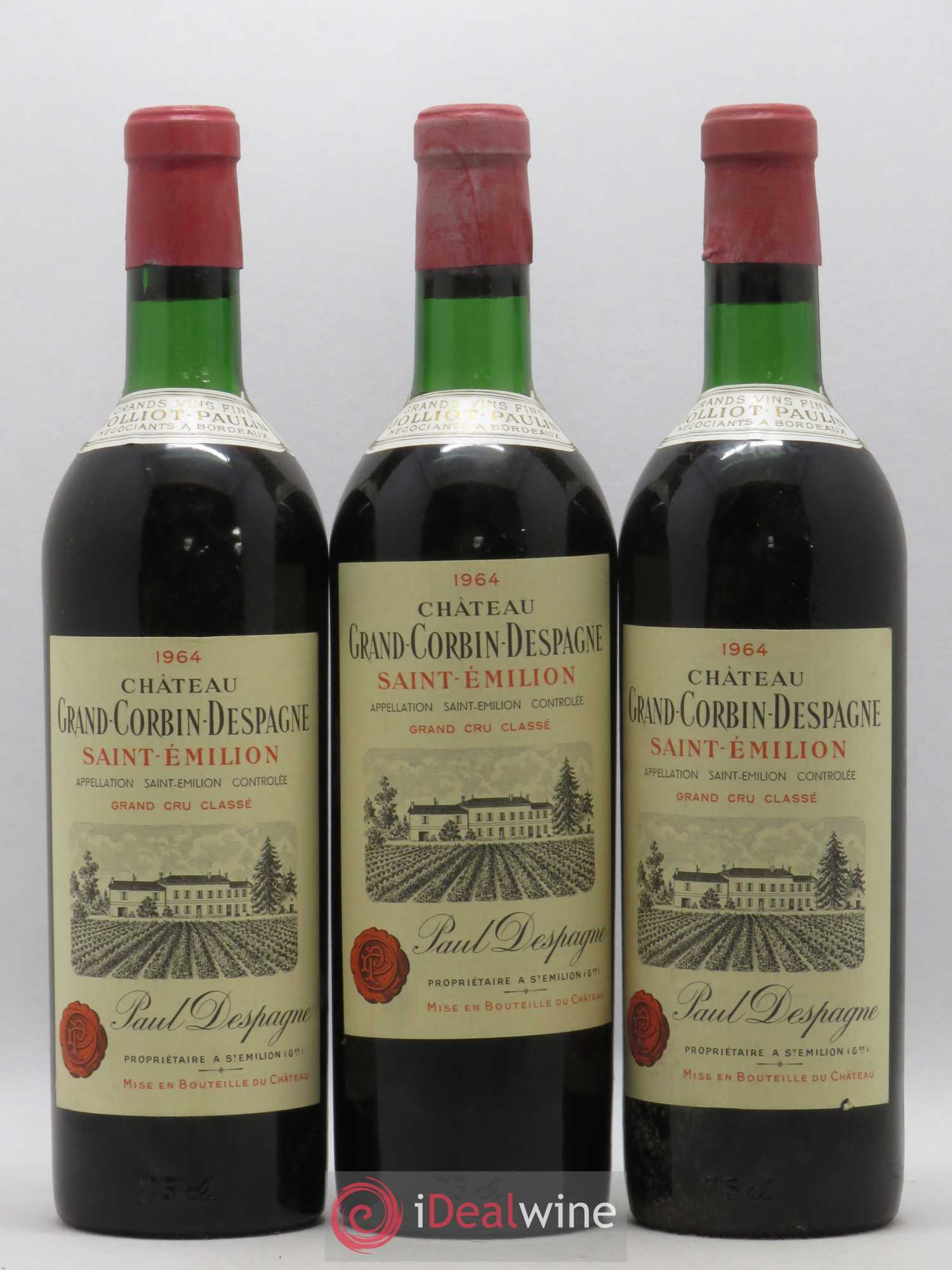 Château Grand Corbin Despagne Grand Cru Classé 1964 - Lot de 3 bouteilles - 0