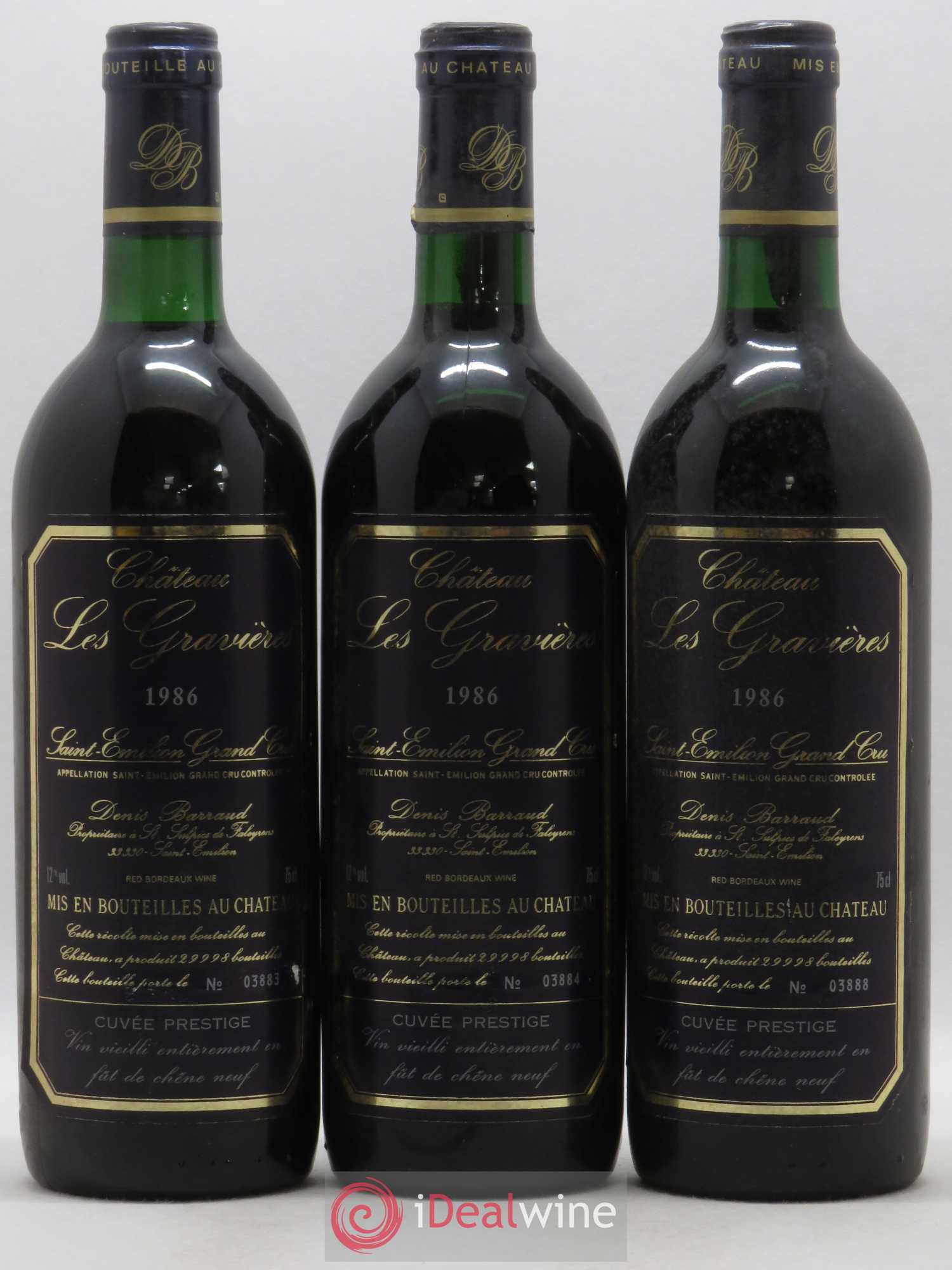 Bordeaux Supérieur Chateau Les Gravières de la Brandille Cuvée Prestige 1986 - Lot de 6 bouteilles - 1