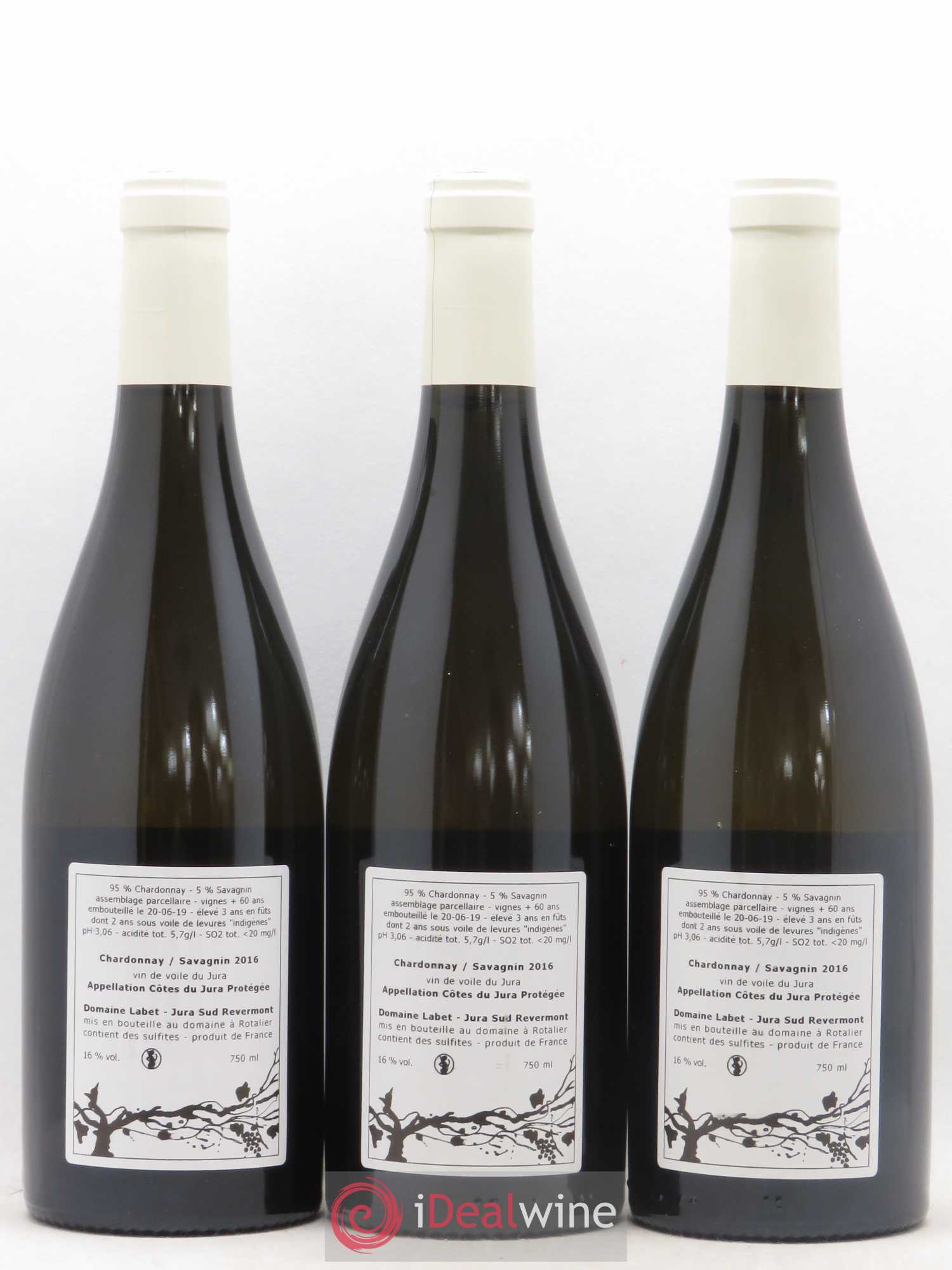 Côtes du Jura Vin de Voile Chardonnay-Savagnin cuvée de garde Romain - Julien - Charline Labet 2016 - Lot de 3 bouteilles - 1