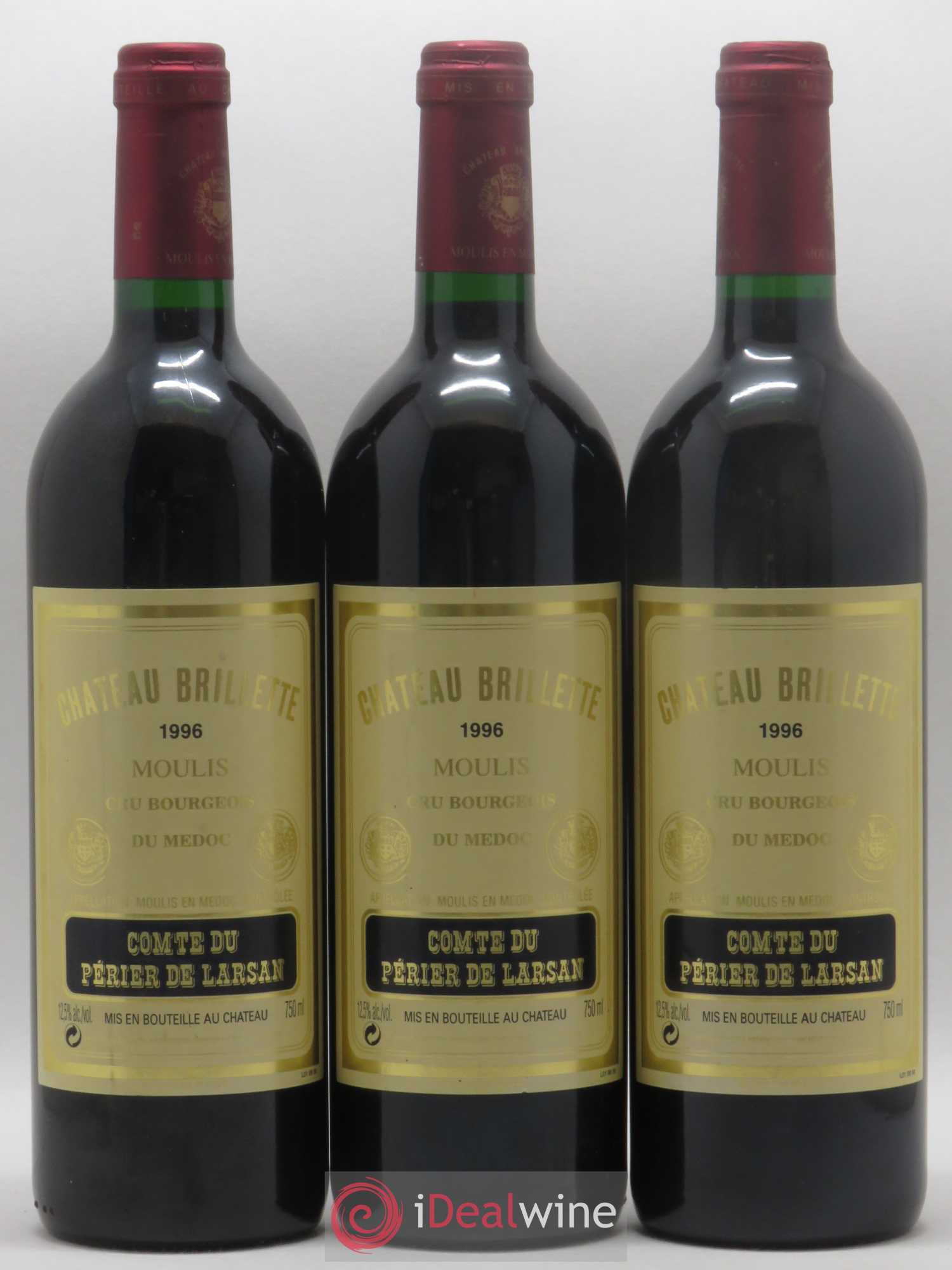 Château Brillette Cru Bourgeois 1996 - Lot de 3 bouteilles - 0
