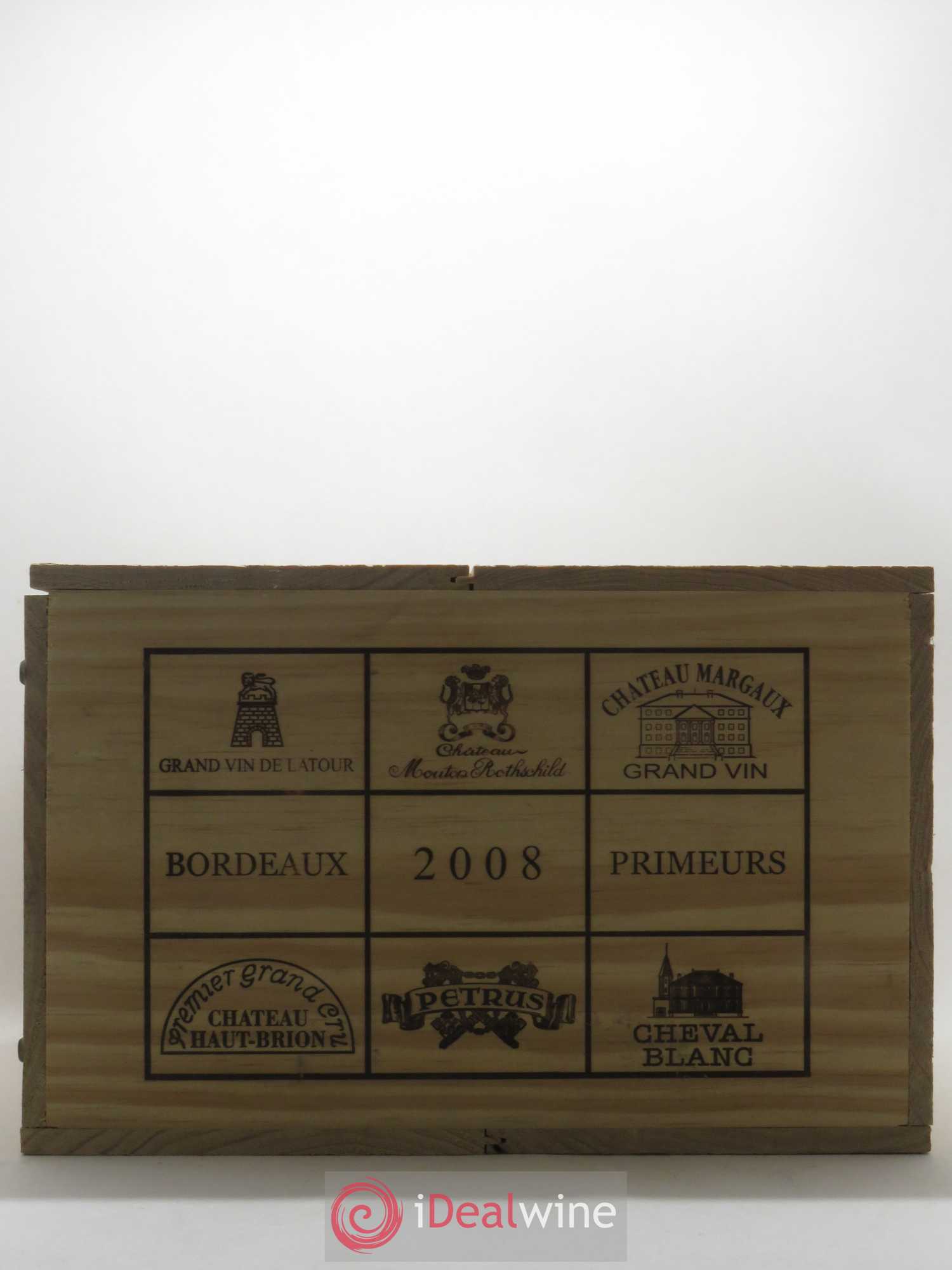 Caisse Primeurs (1 Petrus, 1 Margaux, 1 Mouton-Rothschild, 1 Haut-Brion, 1 Latour, 1 Cheval Blanc) 2008 - Lot de 1 bouteille - 6