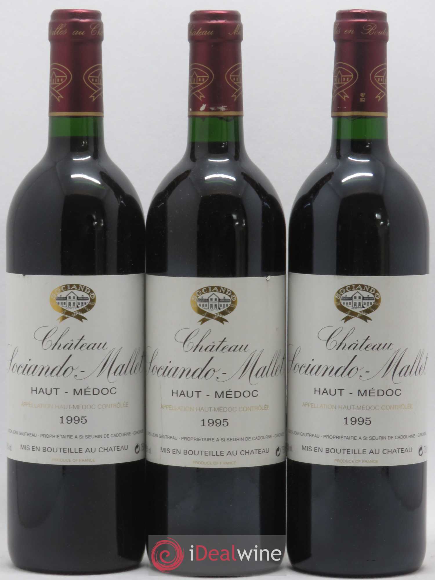 Château Sociando Mallet 1995 - Lot de 3 bouteilles - 0