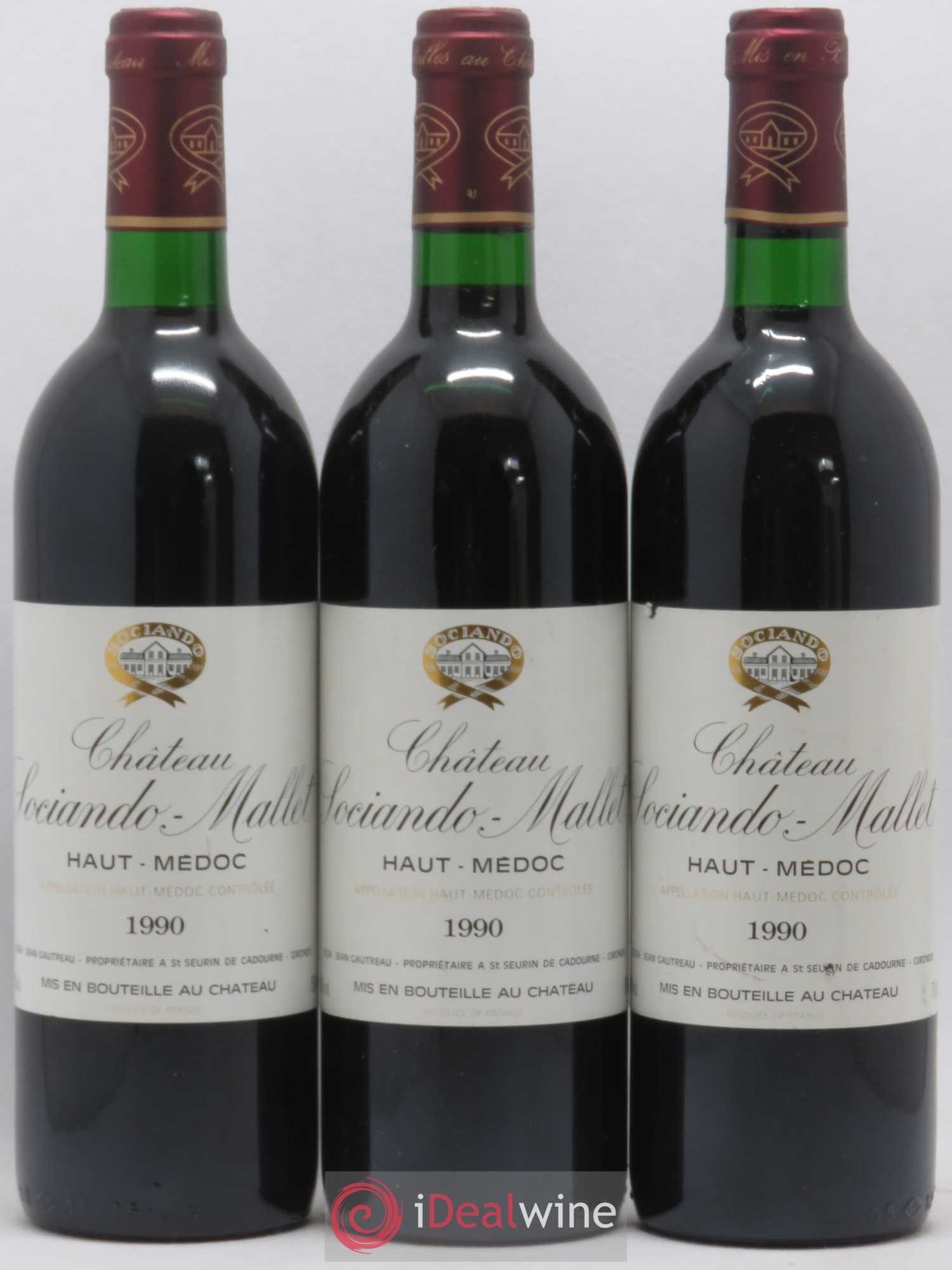 Château Sociando Mallet 1990 - Lot de 3 bouteilles - 0