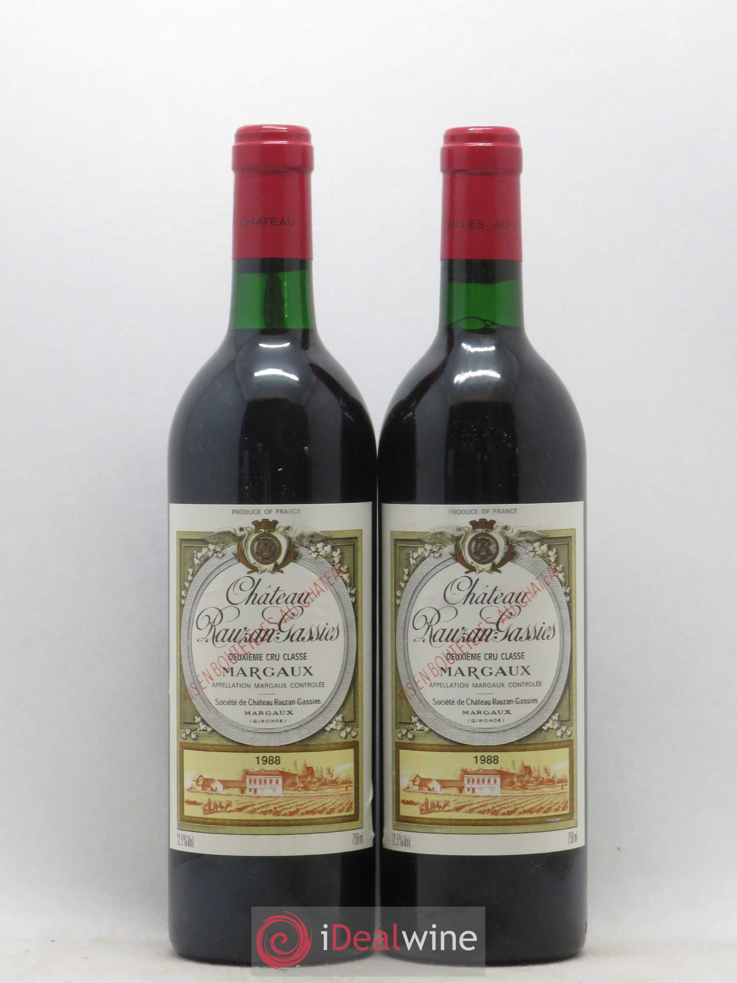Château Rauzan-Gassies 2ème Grand Cru Classé 1988 - Lot de 2 bouteilles - 0