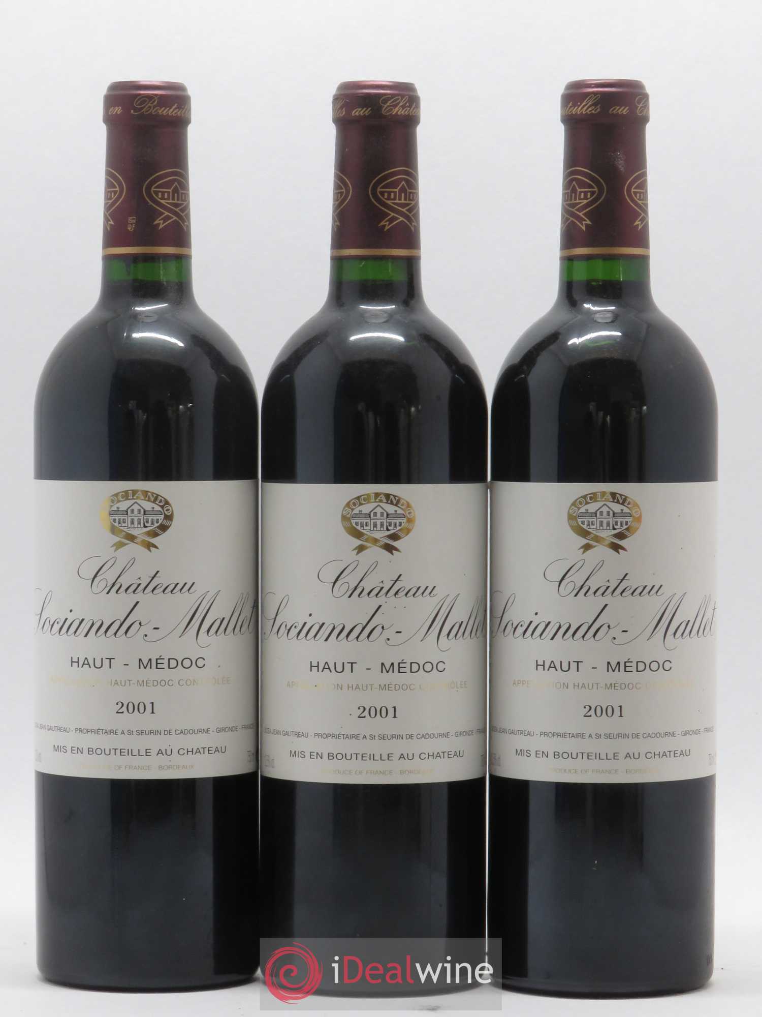 Château Sociando Mallet 2001 - Lot de 3 bouteilles - 0