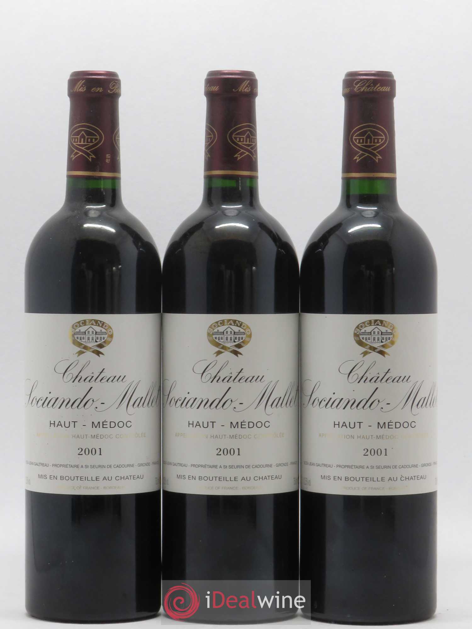 Château Sociando Mallet 2001 - Lot de 3 bouteilles - 0