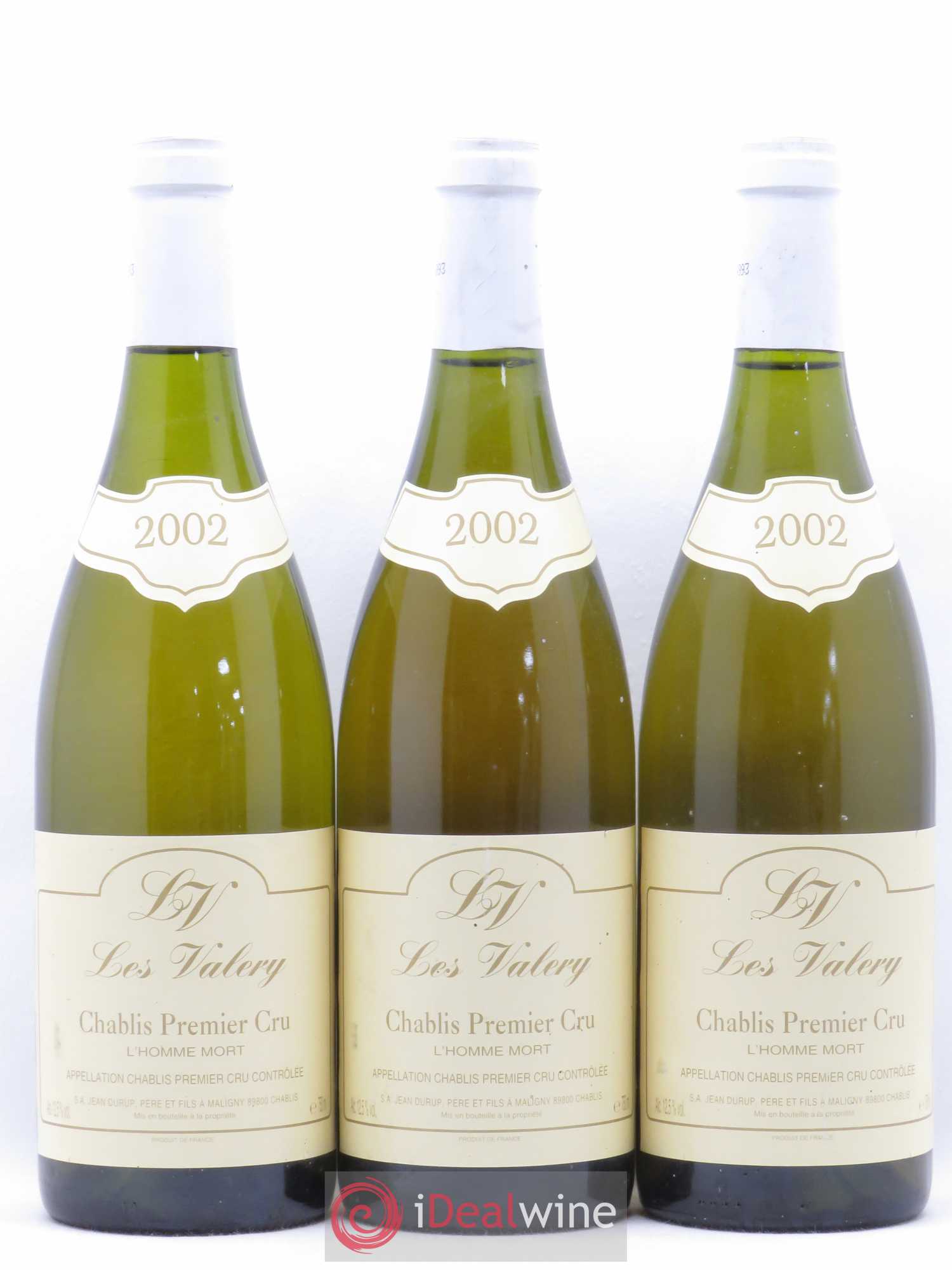 Chablis 1er Cru L'homme mort Les Valery Jean Durup 2002 - Posten von 3 Flaschen - 0