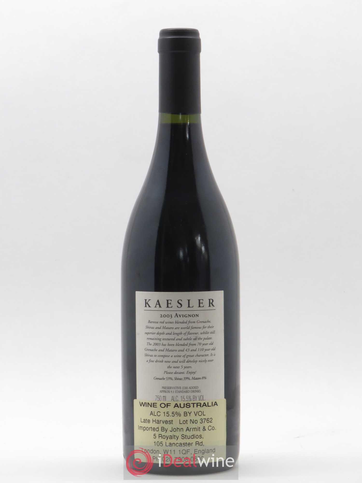 Australie Kaesler Barossa Valley Avignon 2003 - Posten von 1 Flasche - 1