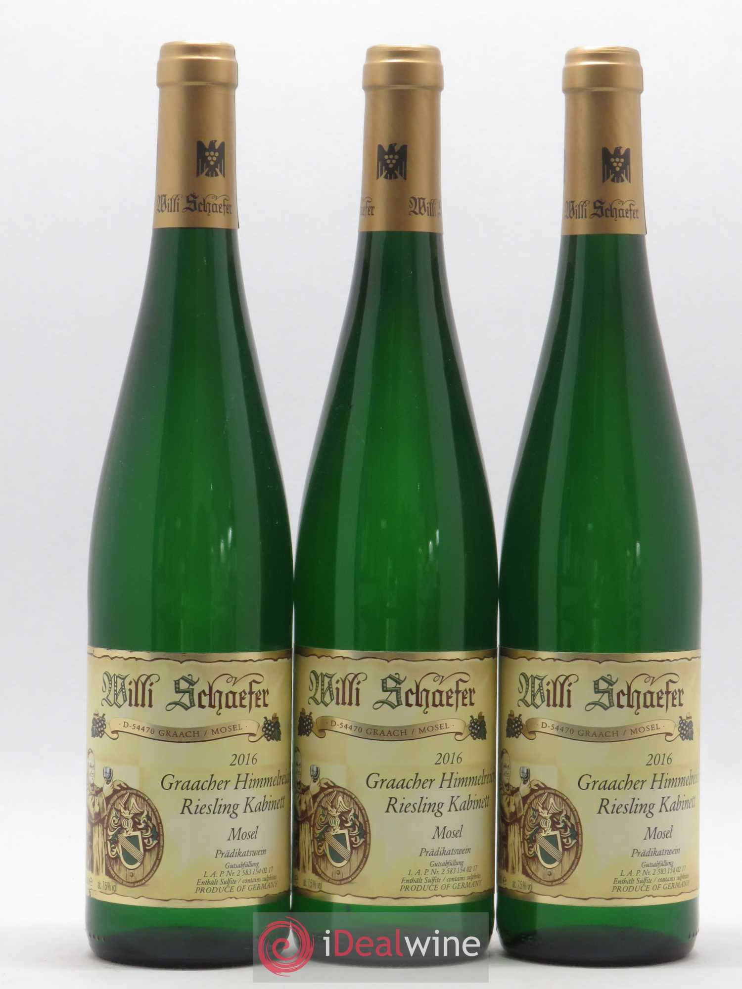 Riesling Willi Schaefer Graacher Himmelreich Kabinett 2016 - Lot de 3 bouteilles - 0