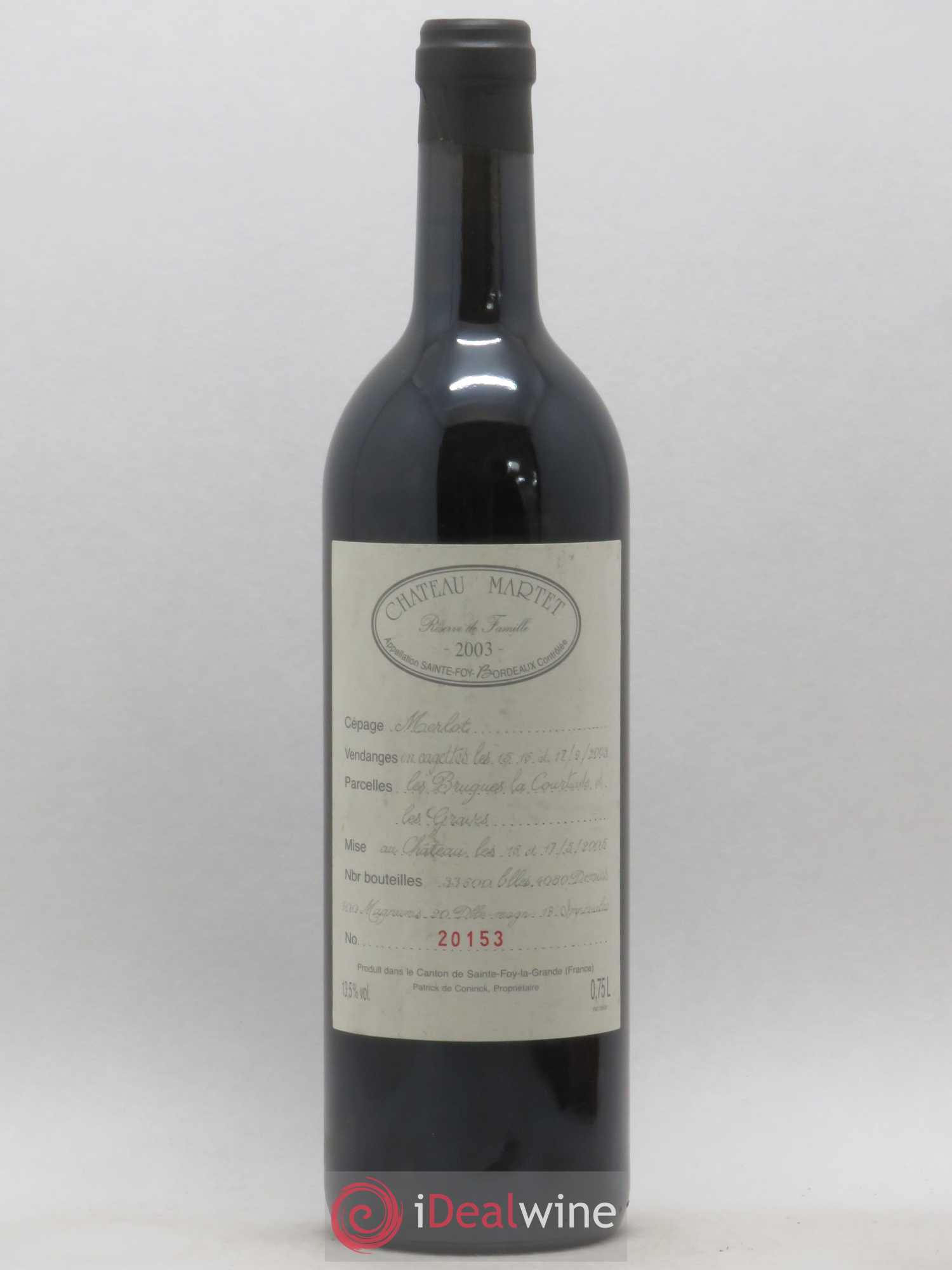 Château Martet 2003 - Lot de 1 bouteille - 0