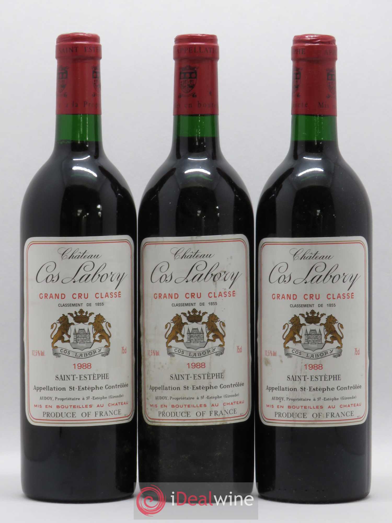 Château Cos Labory 5ème Grand Cru Classé 1988 - Lot de 3 bouteilles - 0