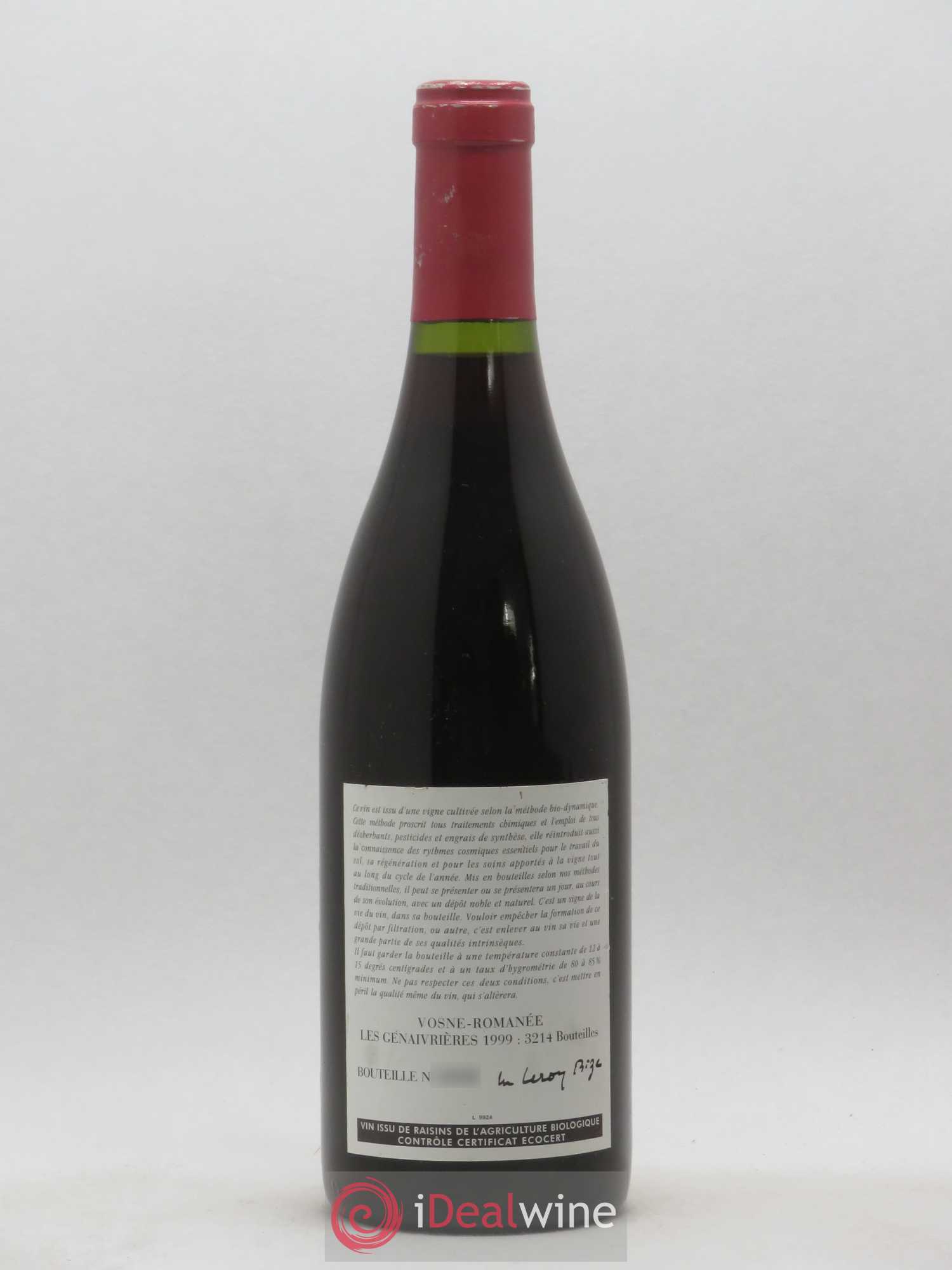 Vosne-Romanée Les Genaivrières Leroy (Domaine) 1999 - Lot de 1 bouteille - 1