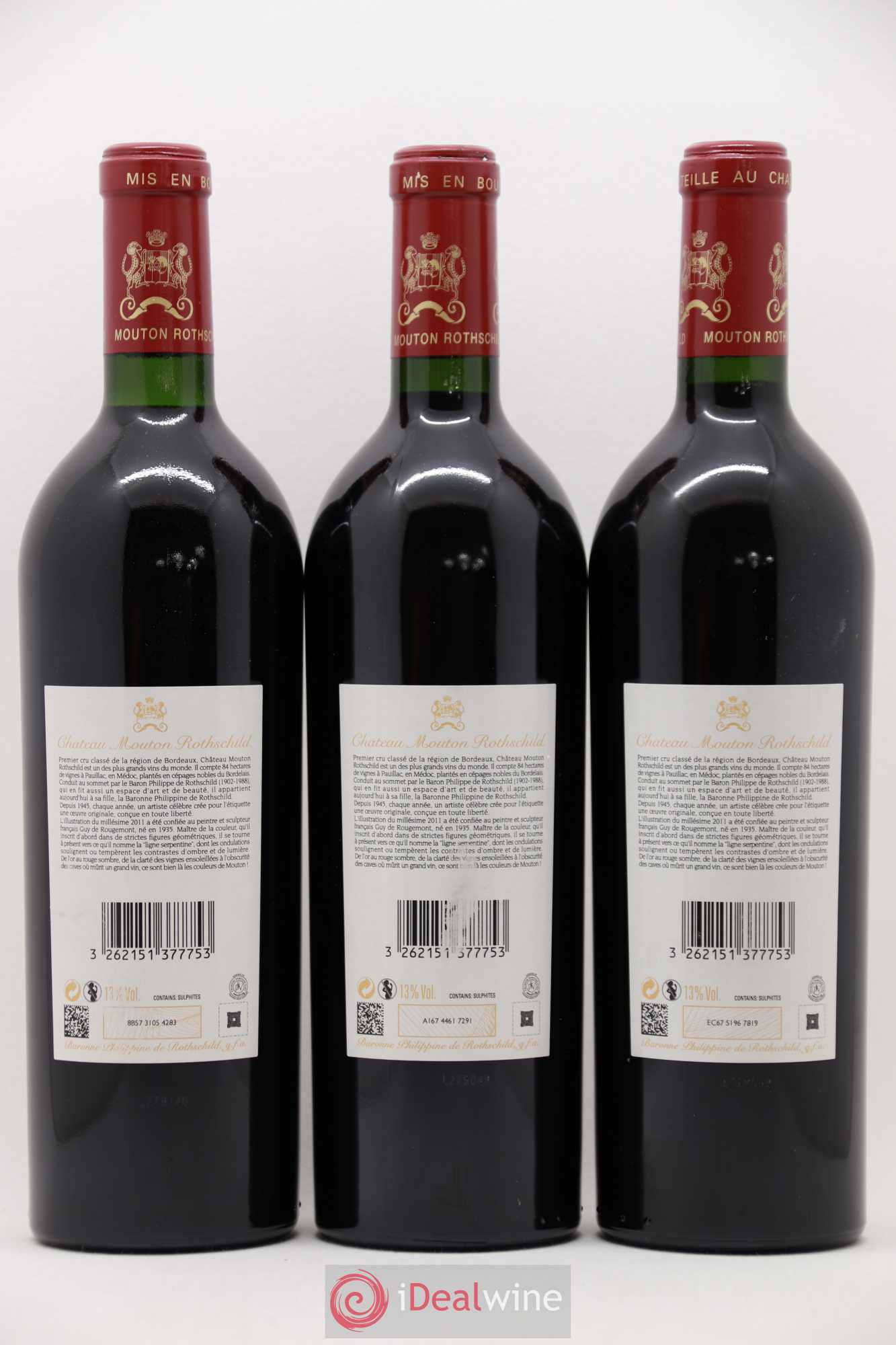 Château Mouton Rothschild 1er Grand Cru Classé 2011 - Lot de 3 bouteilles - 1