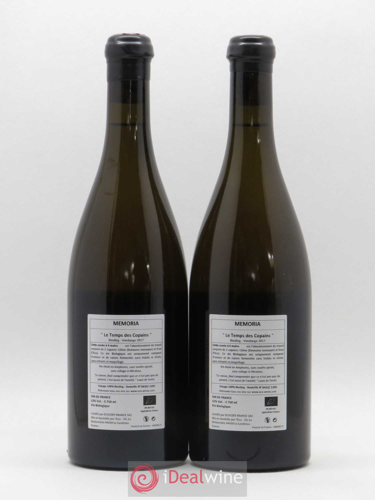 Riesling Memoria Le Temps Des Copains Domaine De L'Ecu 2017 - Posten von 2 Flaschen - 1
