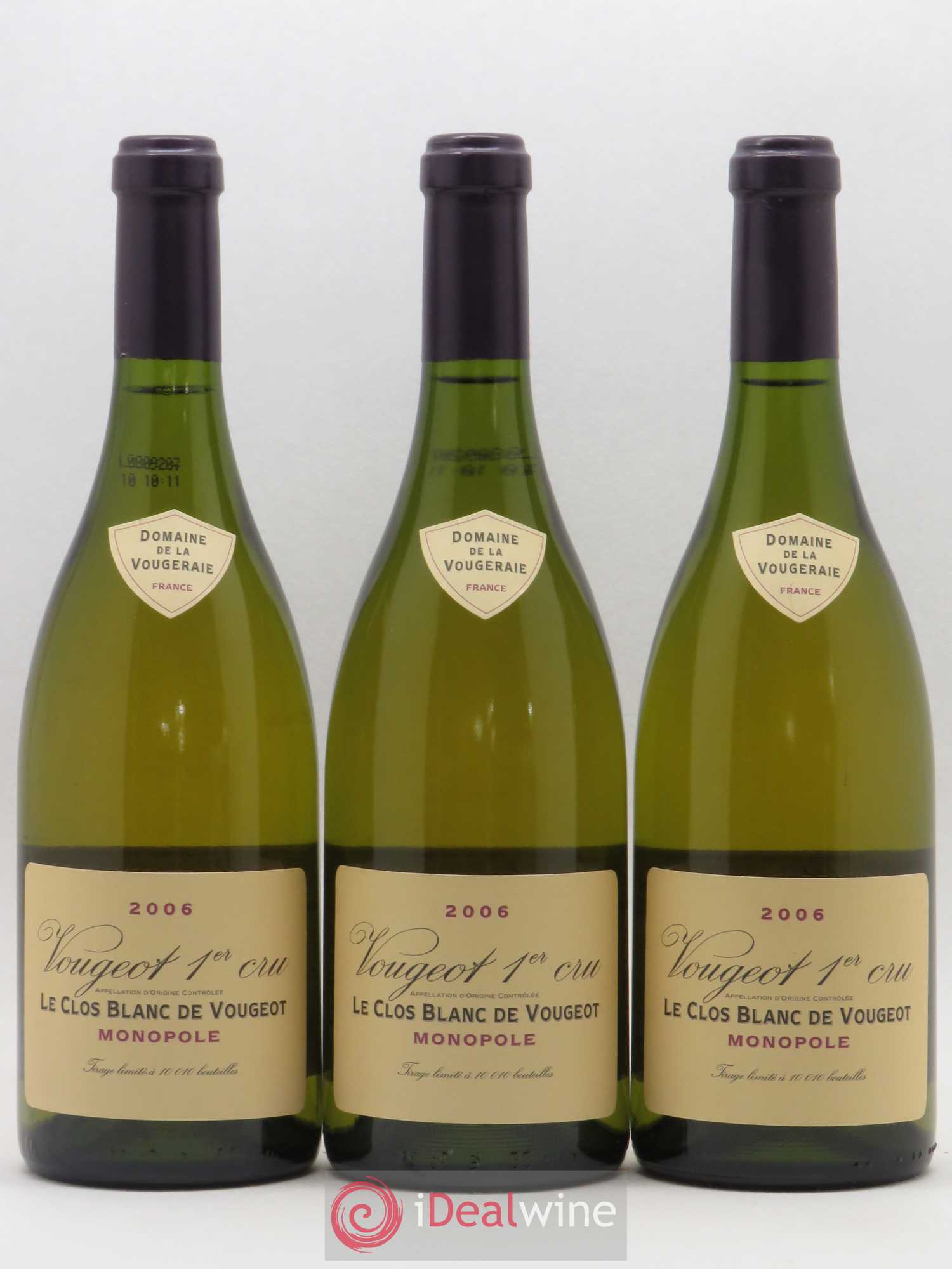 Vougeot 1er Cru Le Clos Blanc de Vougeot La Vougeraie 2006 - Lot de 3 bouteilles - 0