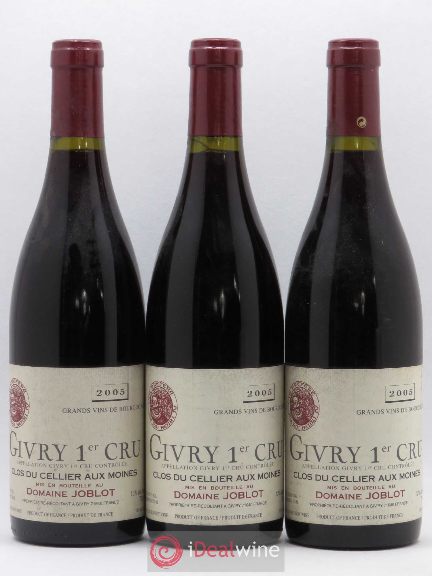 Givry 1er Cru Clos du Cellier aux Moines Joblot (Domaine) 2005 - Lot de 3 bouteilles - 0