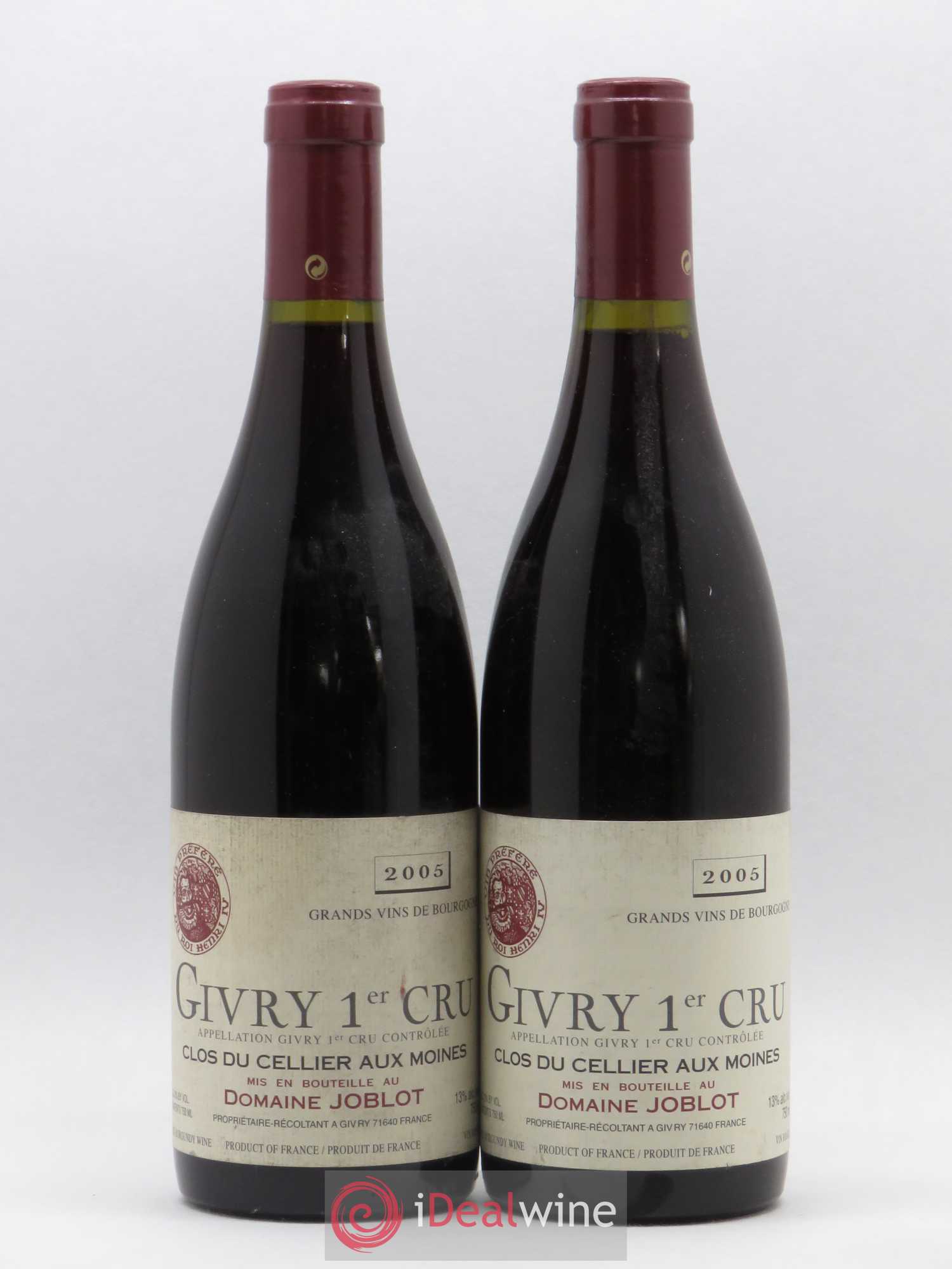 Givry 1er Cru Clos du Cellier aux Moines Joblot (Domaine) 2005 - Lot de 2 bouteilles - 0
