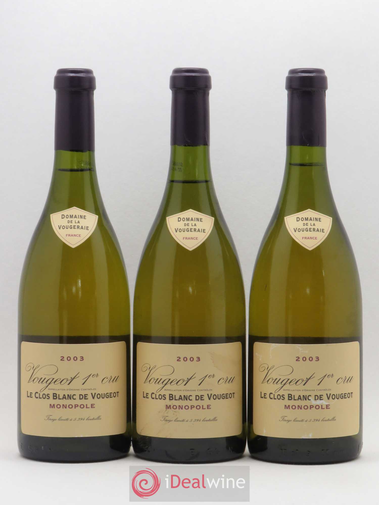 Vougeot 1er Cru Le Clos Blanc de Vougeot La Vougeraie 2003 - Lot de 3 bouteilles - 0