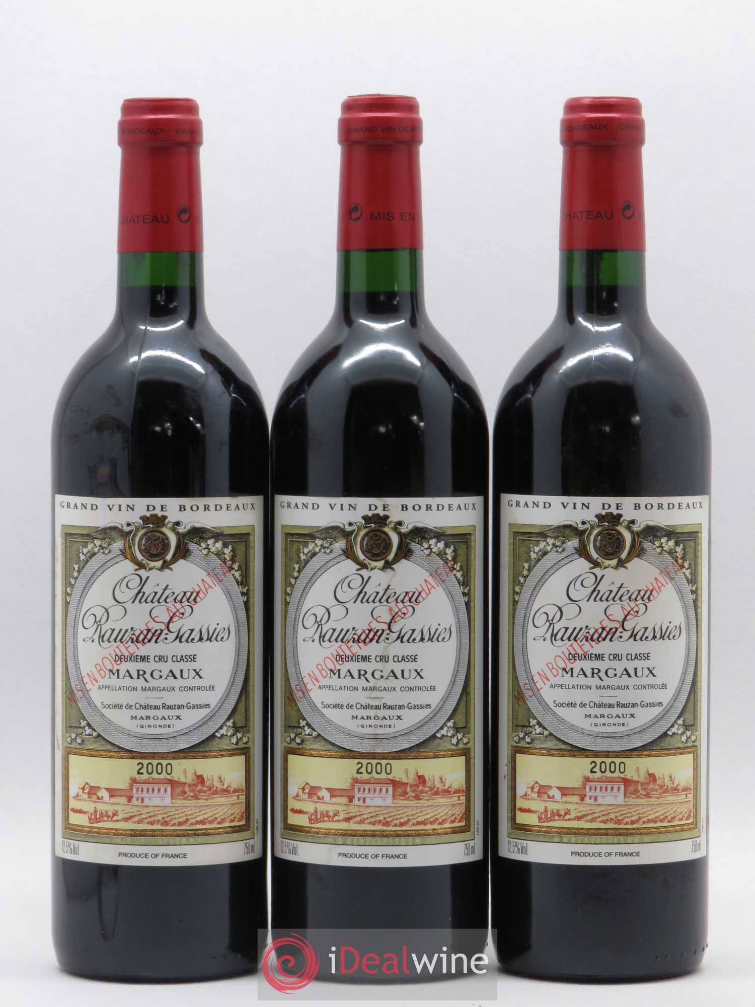 Château Rauzan-Gassies 2ème Grand Cru Classé 2000 - Lot de 3 bouteilles - 0
