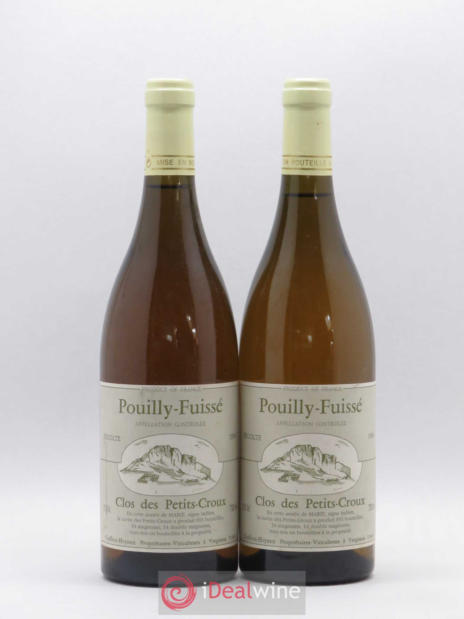 Pouilly-Fuissé Clos Des Petits Croux Domaine Guffens Heynen 1994 - Posten von 2 Flaschen - 0