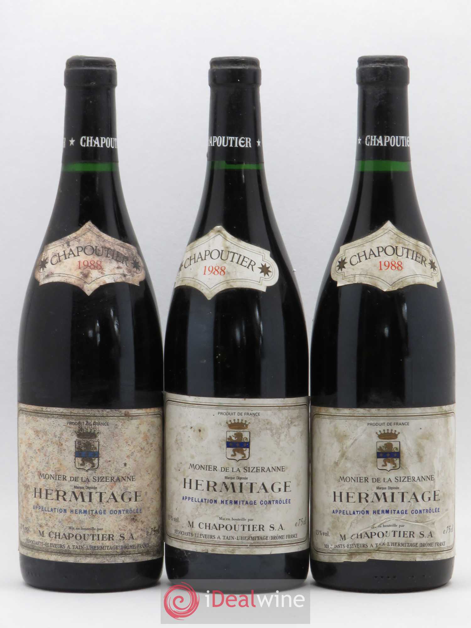 Hermitage Monier de La Sizeranne Chapoutier 1988 - Lot de 3 bouteilles - 0