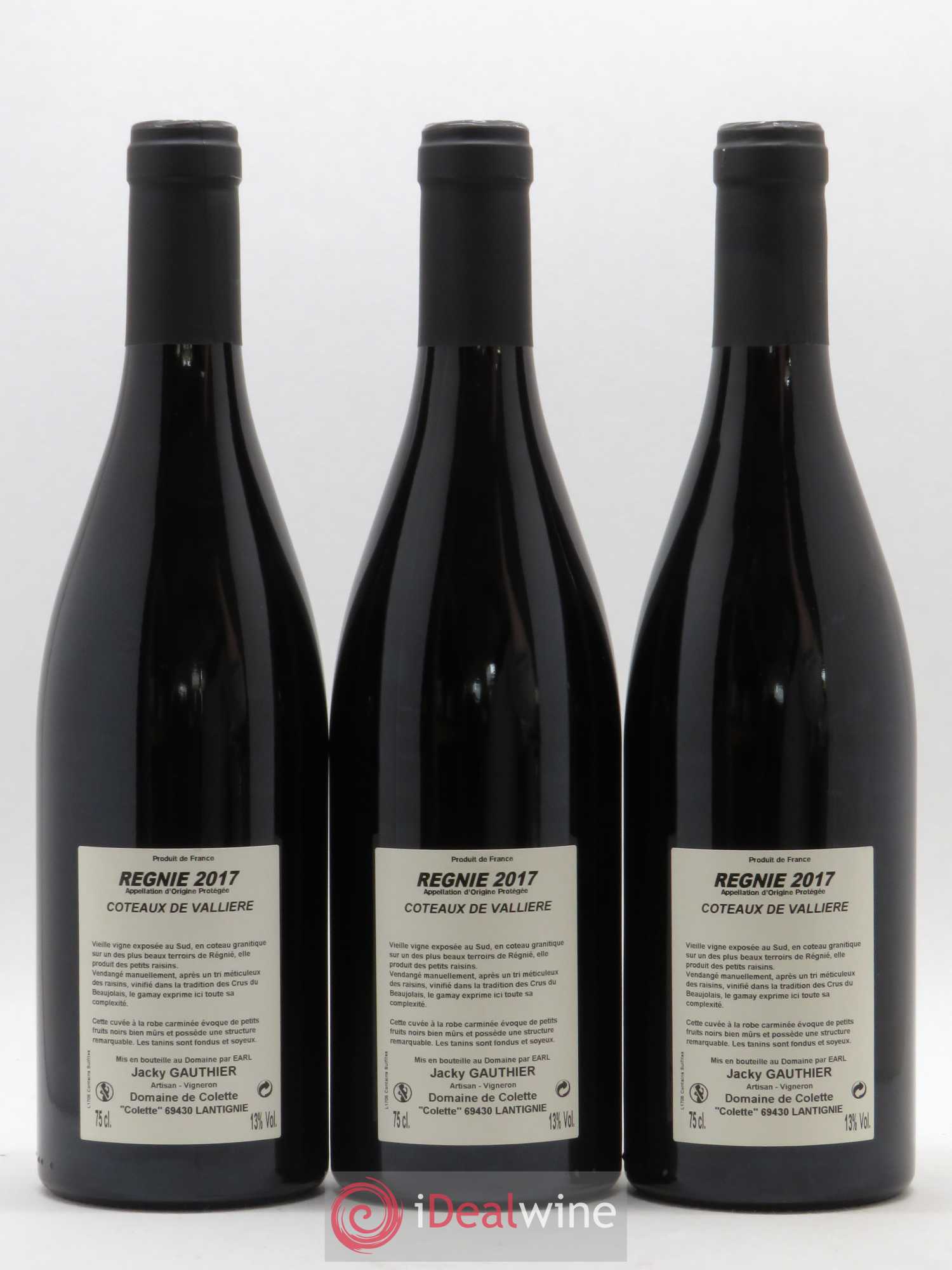 Régnié Coteaux de Vallière Domaine de Colette 2017 - Posten von 6 Flaschen - 2