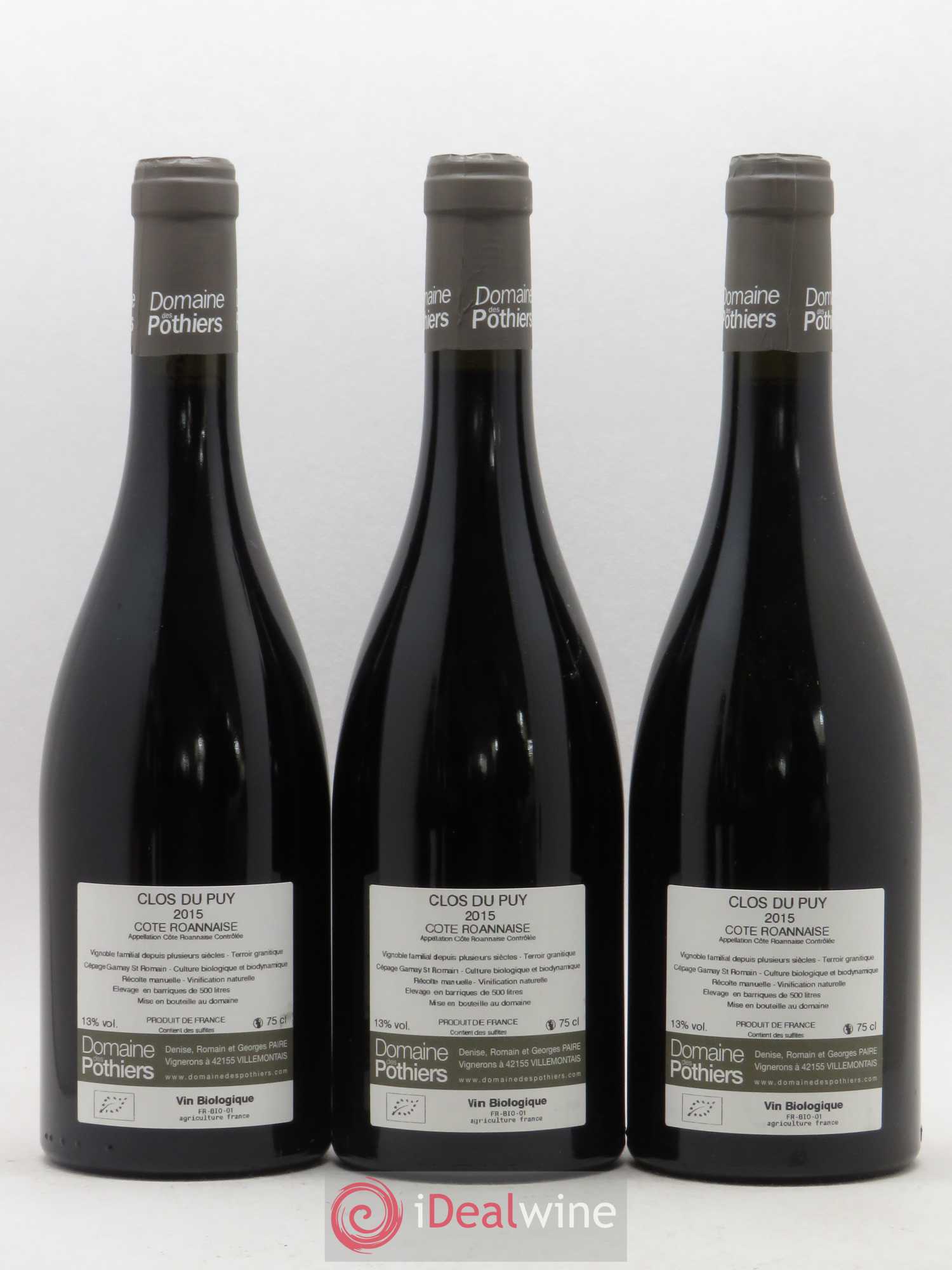 Côte Roannaise Clos du Puy Domaine des Pothiers 2015 - Lot de 3 bouteilles - 1