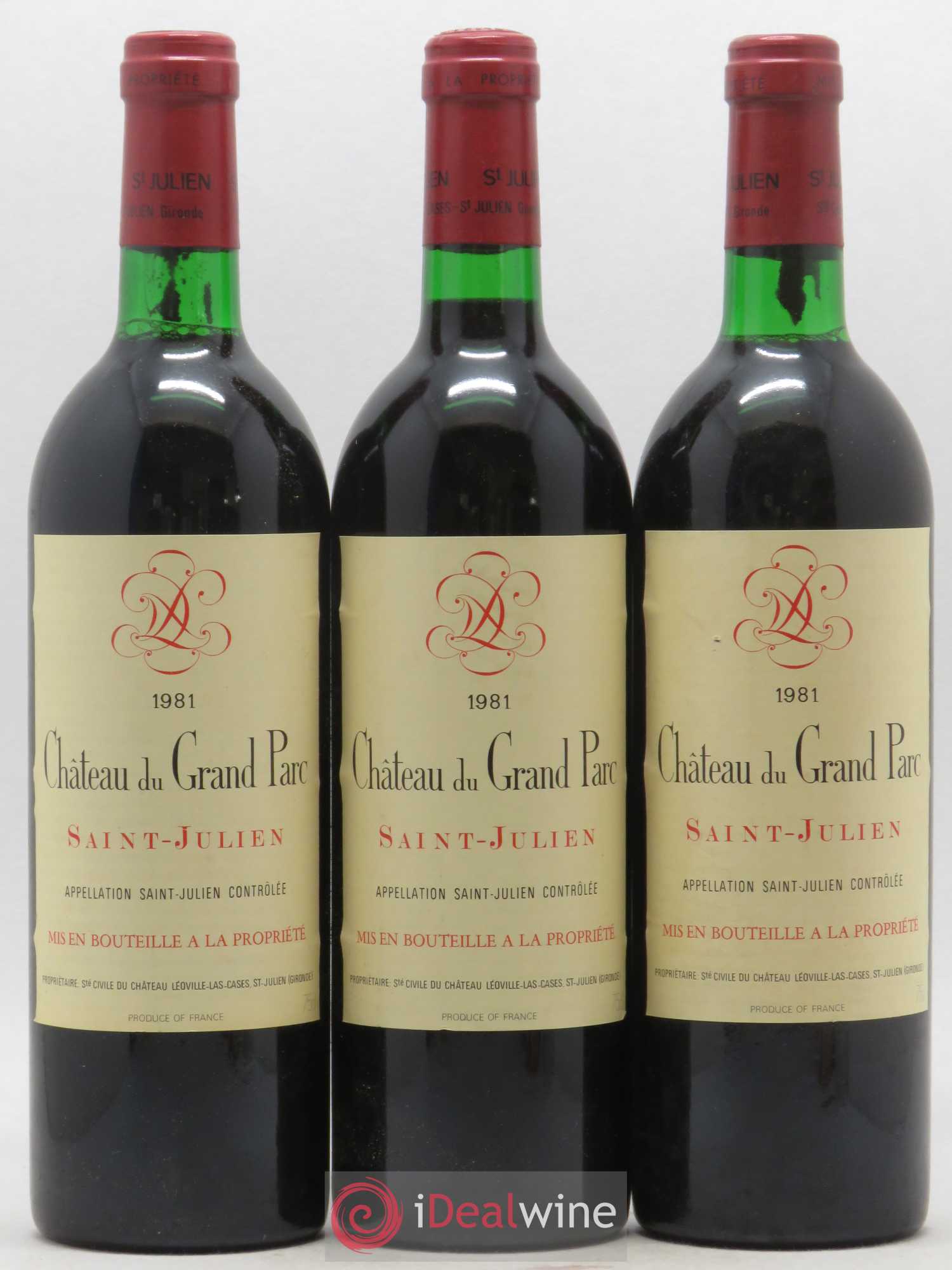 Saint-Julien Château du Grand Parc 1981 - Lot de 3 bouteilles - 0