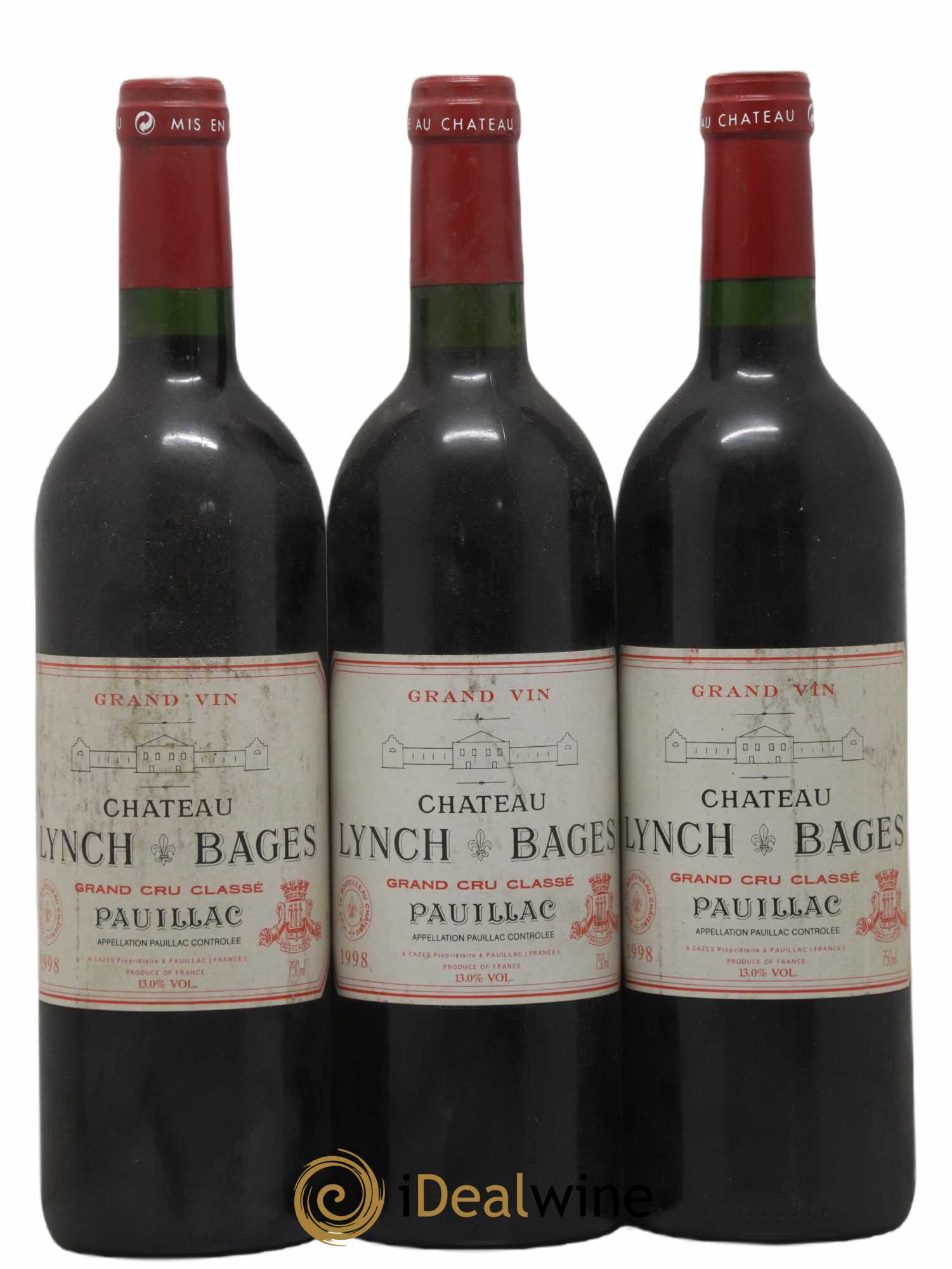 Château Lynch Bages 5ème Grand Cru Classé 1998 - Lot de 3 bouteilles - 0