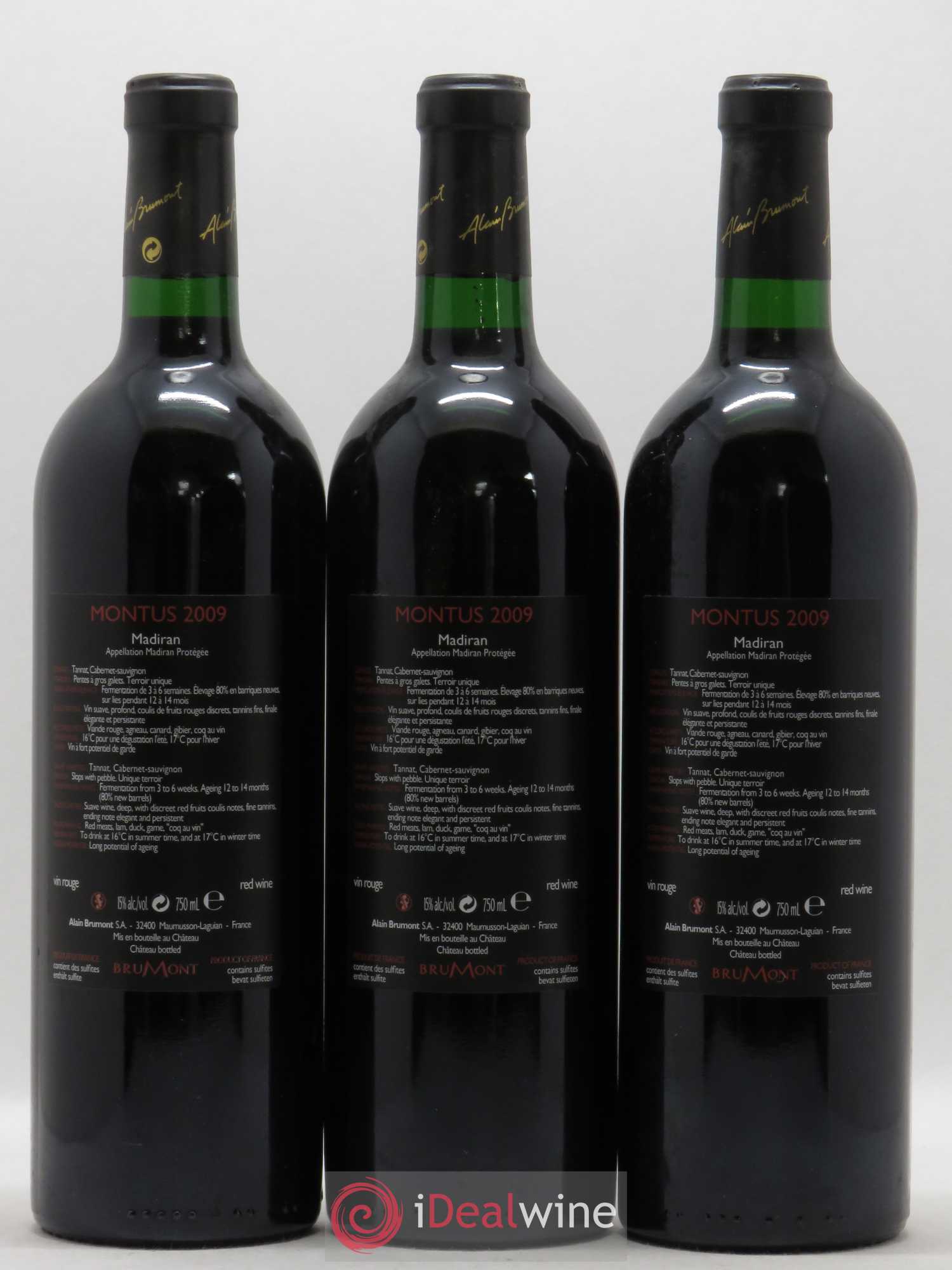Madiran Château Montus Alain Brumont 2009 - Lot de 3 bouteilles - 1