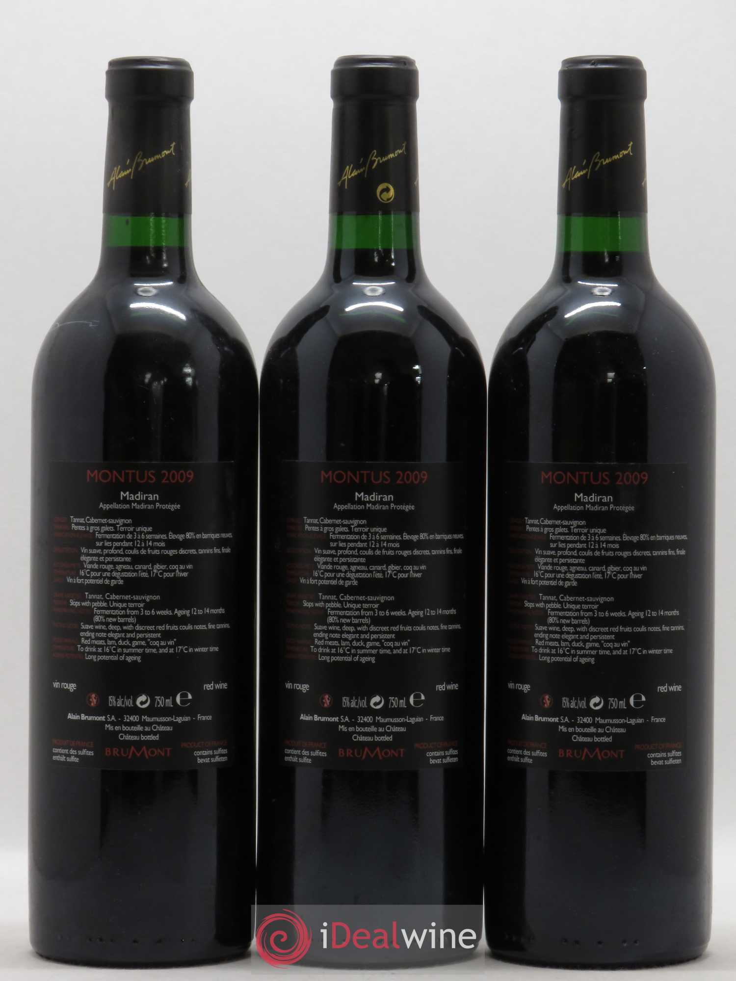 Madiran Château Montus Alain Brumont 2009 - Lot de 3 bouteilles - 1