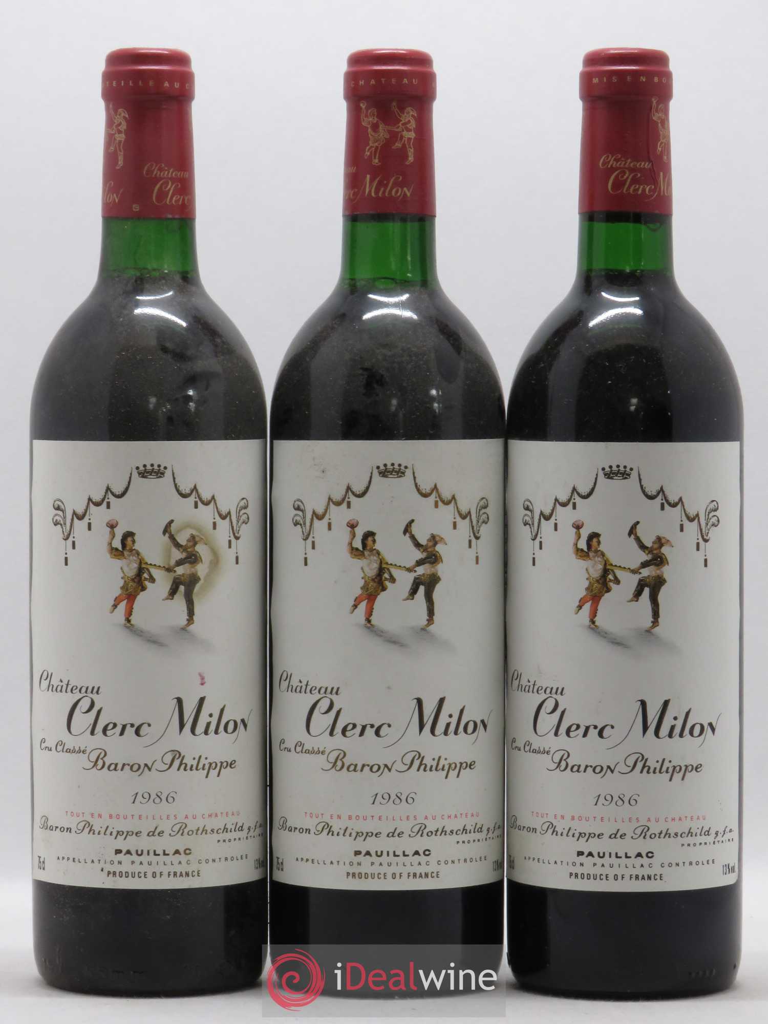 Château Clerc Milon 5ème Grand Cru Classé 1986 - Lot de 3 bouteilles - 0