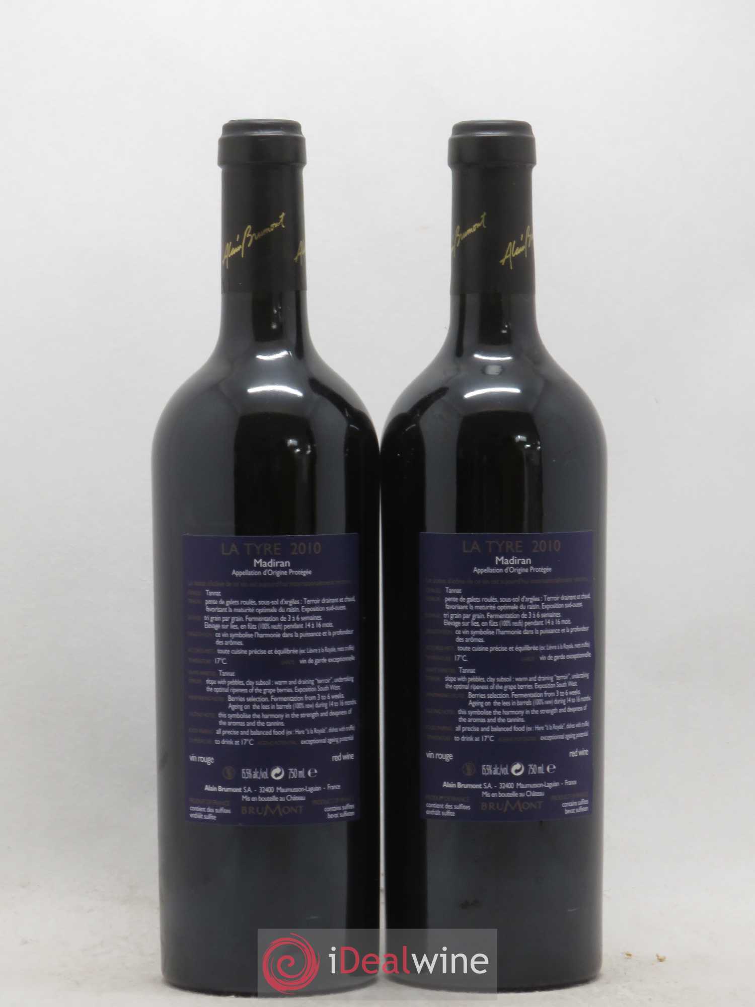 Madiran Château Montus-La Tyre Alain Brumont 2010 - Lot de 2 bouteilles - 1