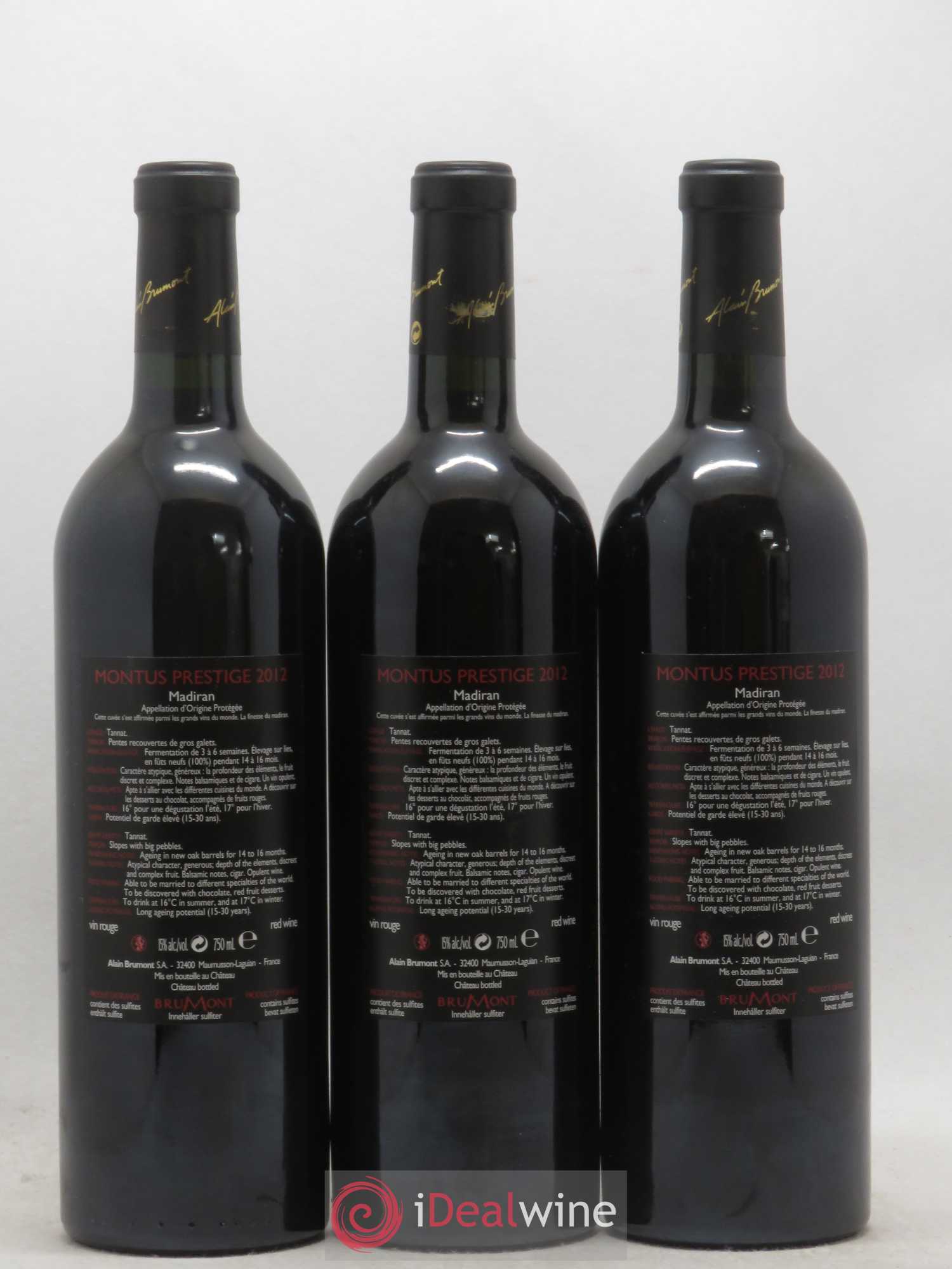 Madiran Château Montus-Prestige Alain Brumont 2012 - Lot de 3 bouteilles - 1