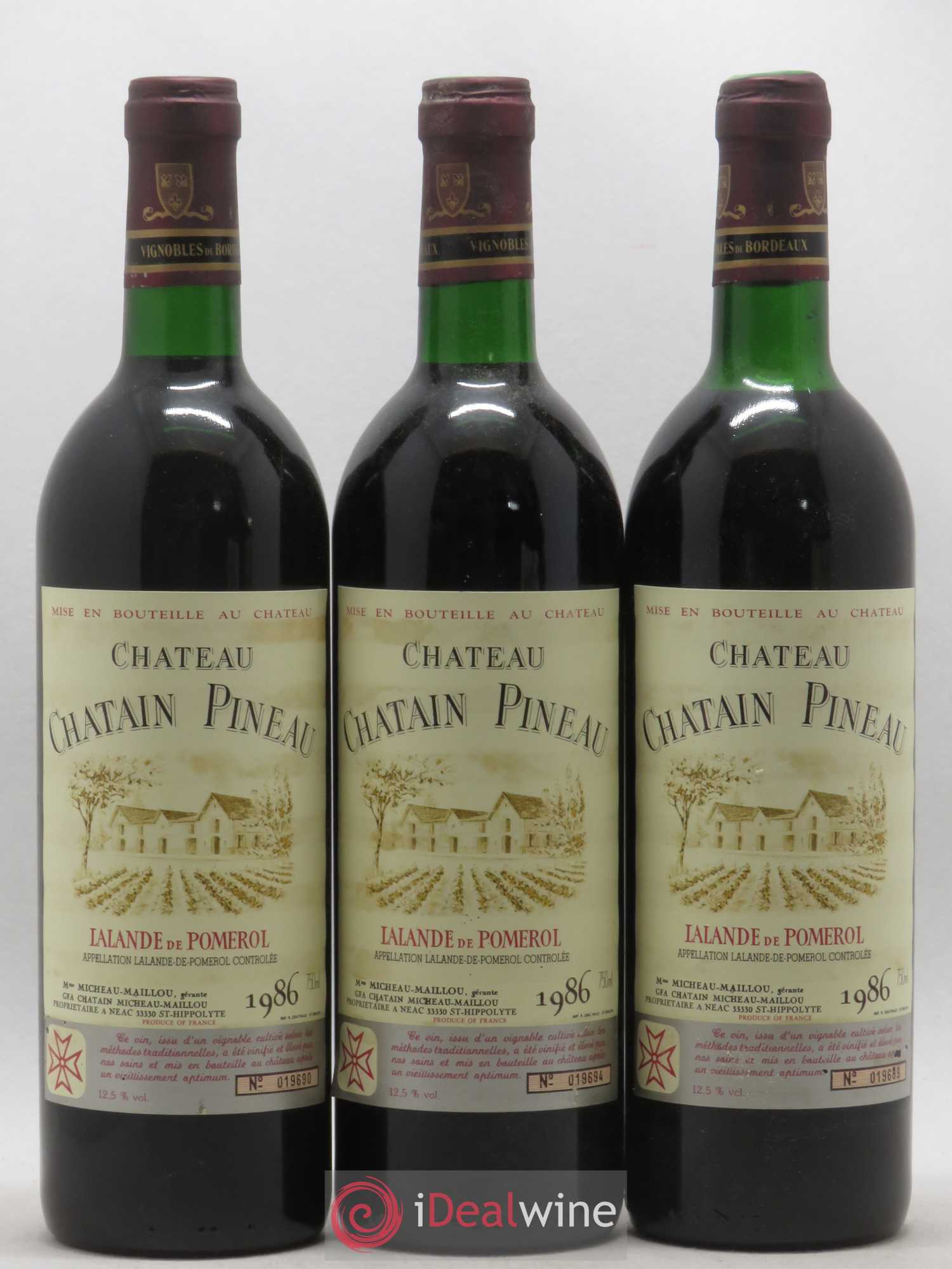 Lalande-de-Pomerol Château Chatain Pineau 1986 - Lot de 12 bouteilles - 1