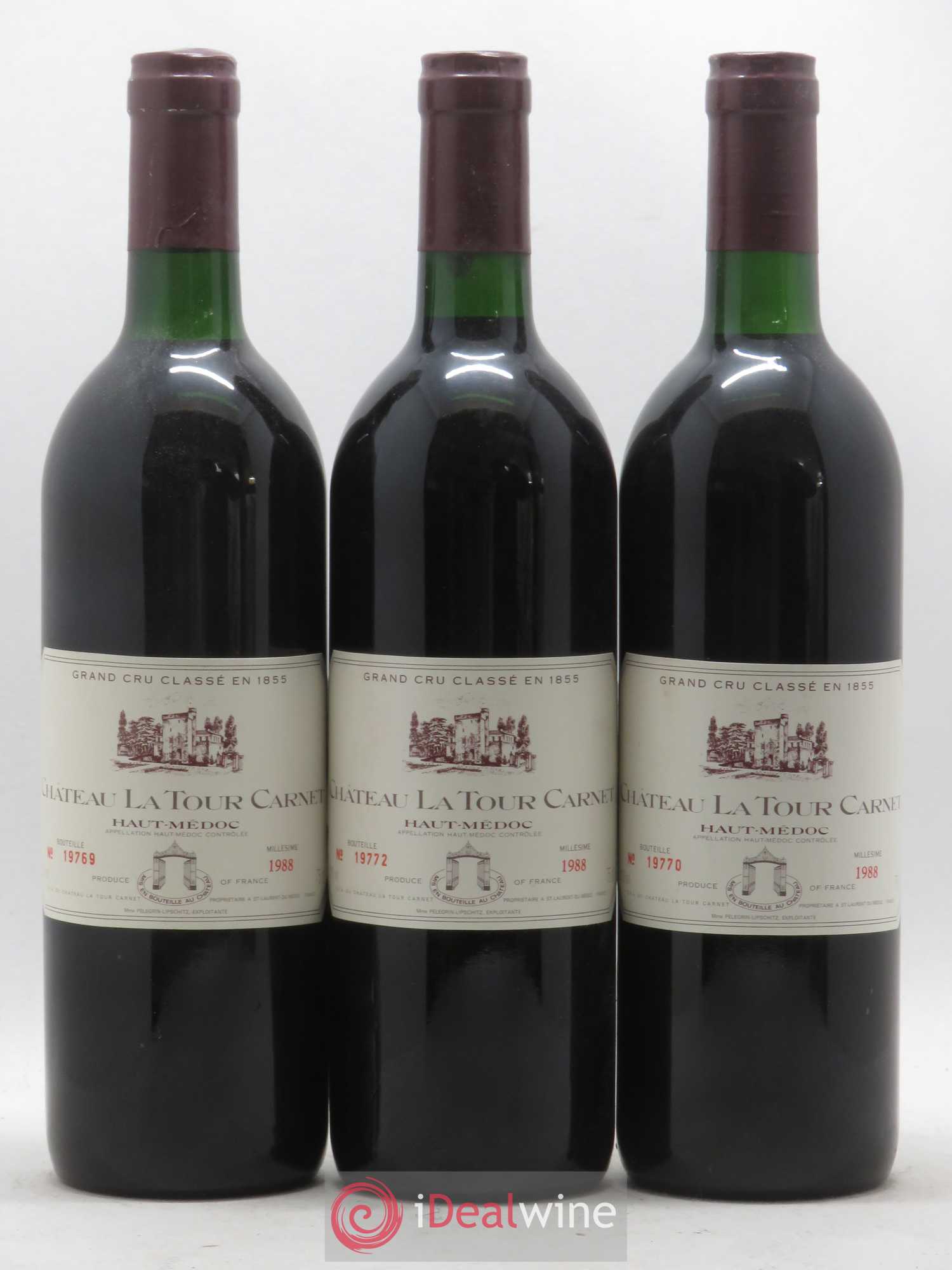 Château la Tour Carnet 4ème Grand Cru Classé 1988 - Lot de 12 bouteilles - 1