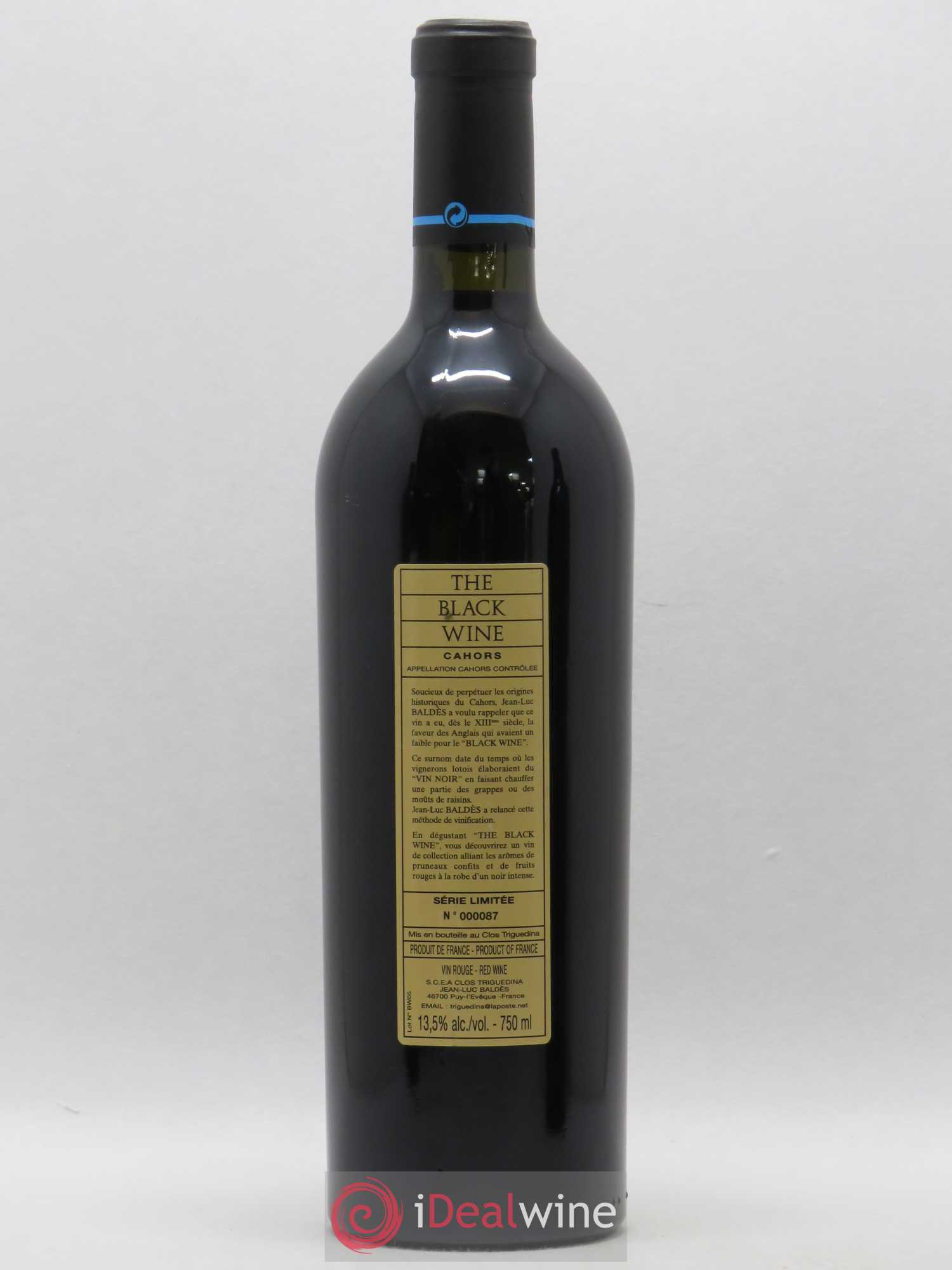 Cahors Clos Triguedina New Black Wine Jean-Luc Baldès 2005 - Lot de 1 bouteille - 1