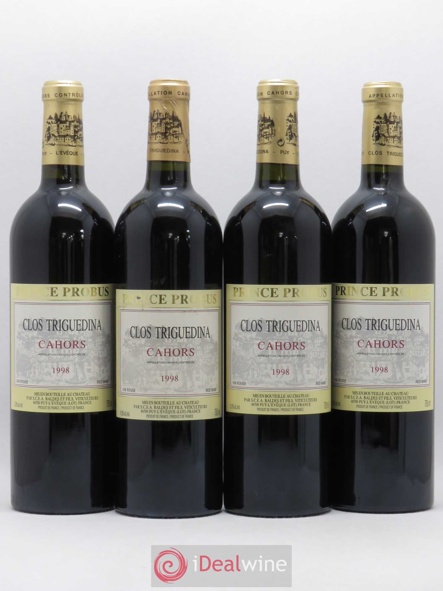 Cahors Clos Triguedina Probus Jean-Luc Baldès 1998 - Lot de 4 bouteilles - 0