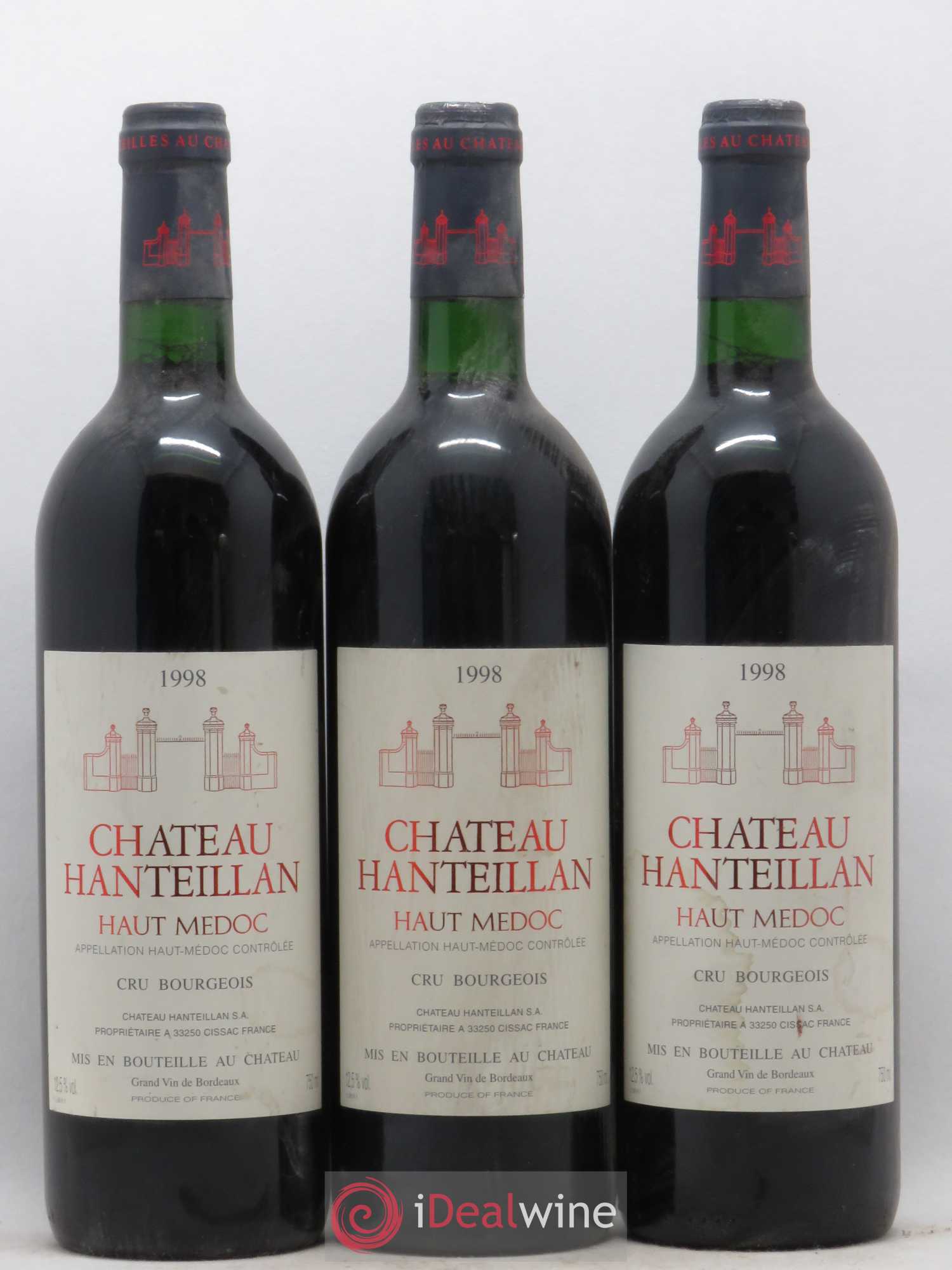 Château Hanteillan Cru Bourgeois 1998 - Lot de 3 bouteilles - 0